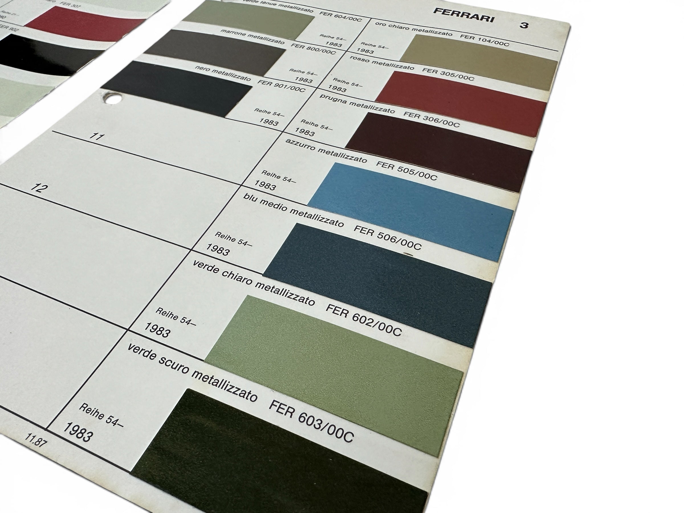 Ferrari Glasurit Paint Sample Brochure Sheets - Color Range - 1980's