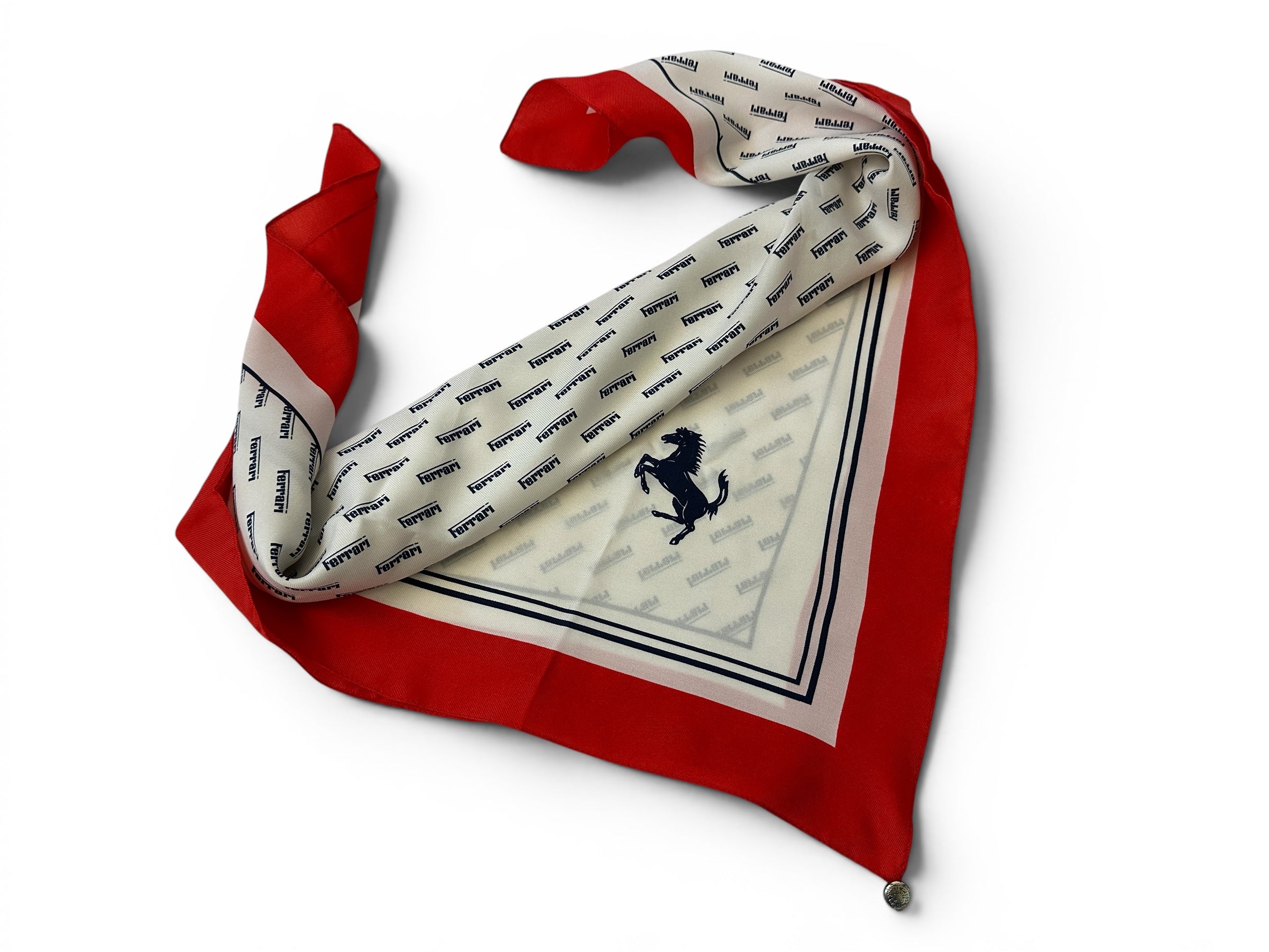 Ferrari Silk Head Scarf, Shawl, Foulard - Red with Blue Logos - Original Accessory