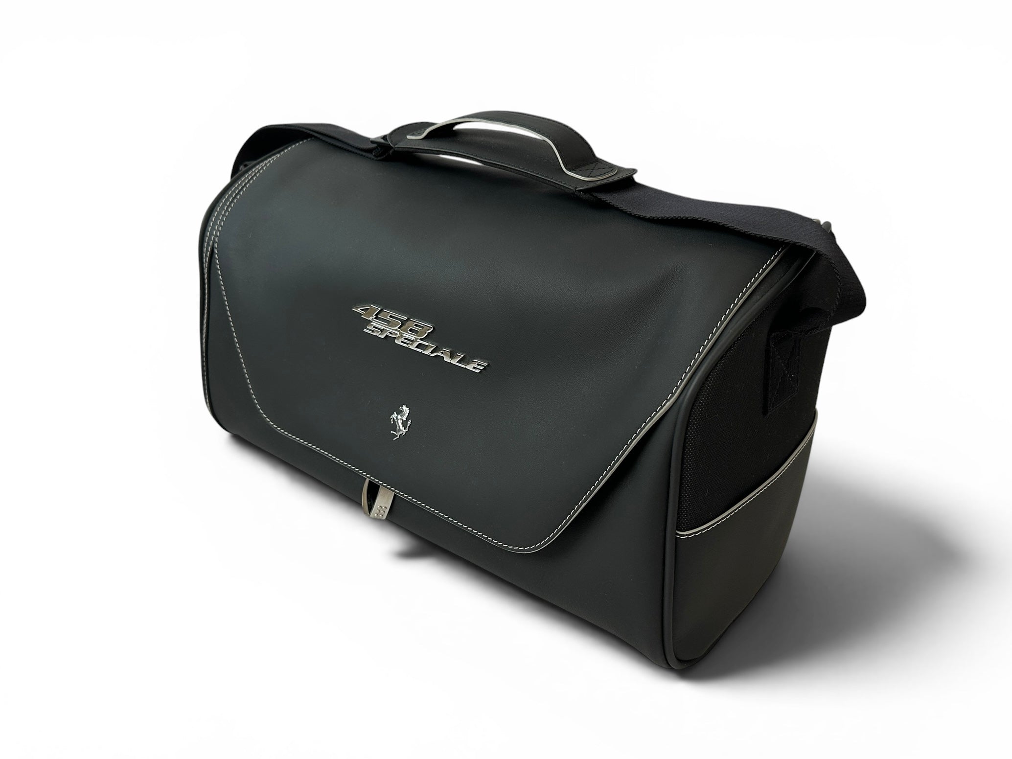 Ferrari 458 Speciale Black Leather Duffle Bag, Luggage Piece - Schedon