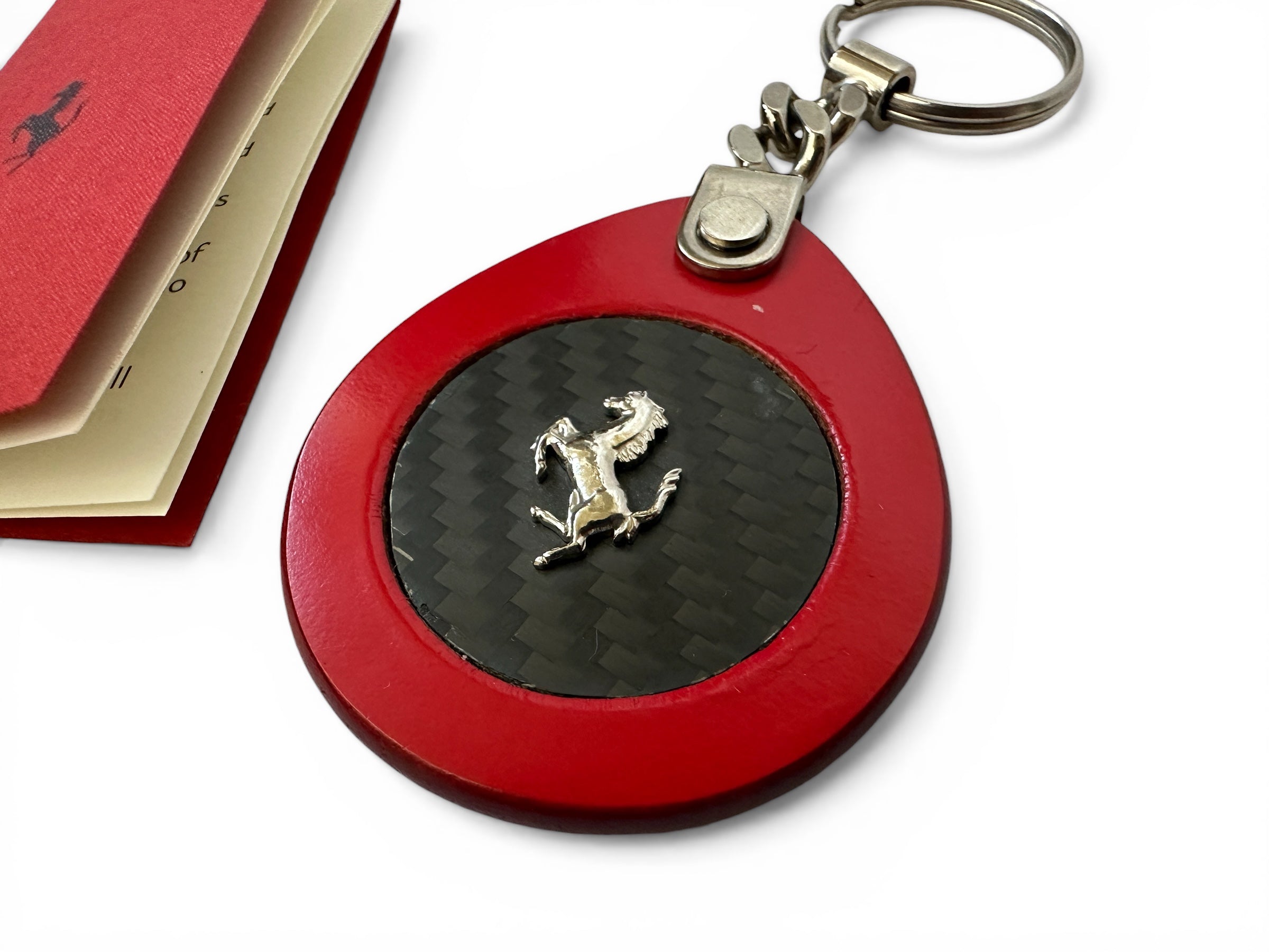 Ferrari F399 Red Leather and Carbon Fiber Keychain - Official Accessory