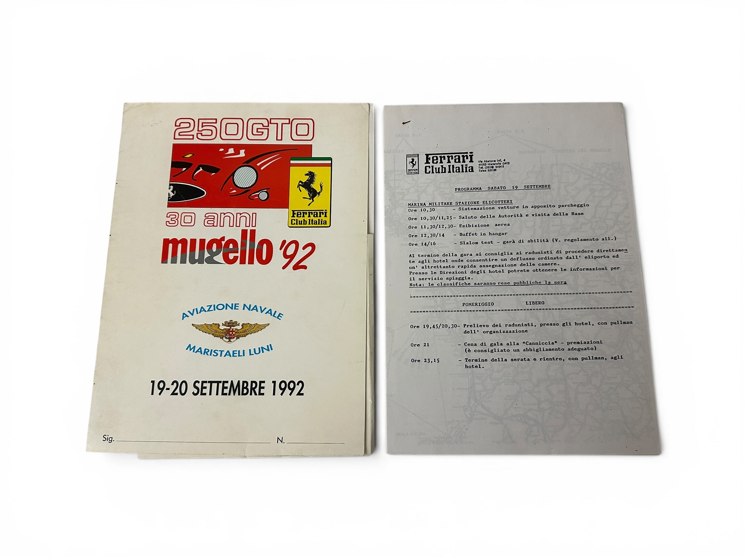 Ferrari 250 GTO 30th Anniversary Event Program Brochure Mugello 1992 - 19-20 Septemer 1992