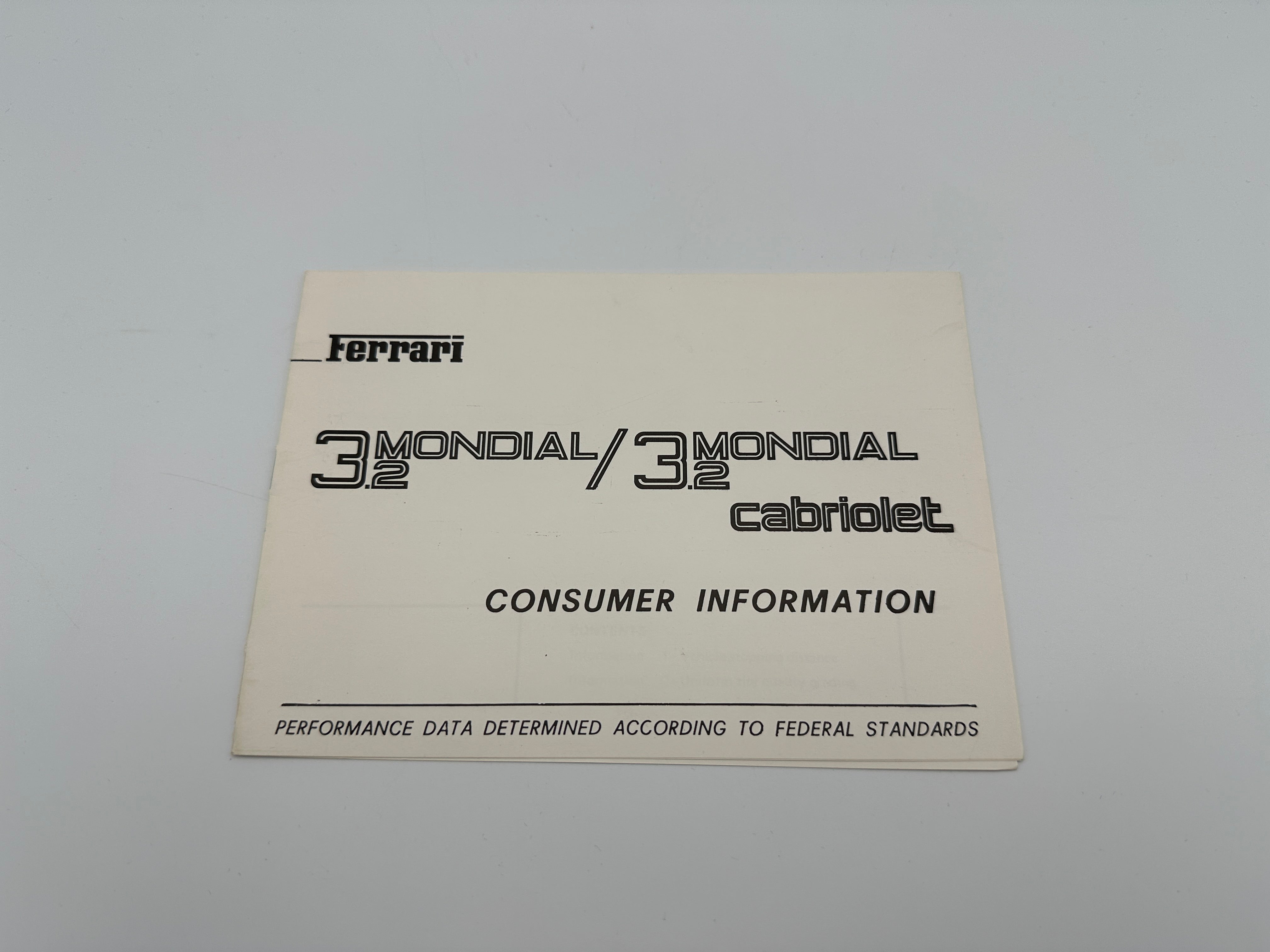 Ferrari 3.2 Mondial U.S. Consumer Information Booklet #415/86 - 1986