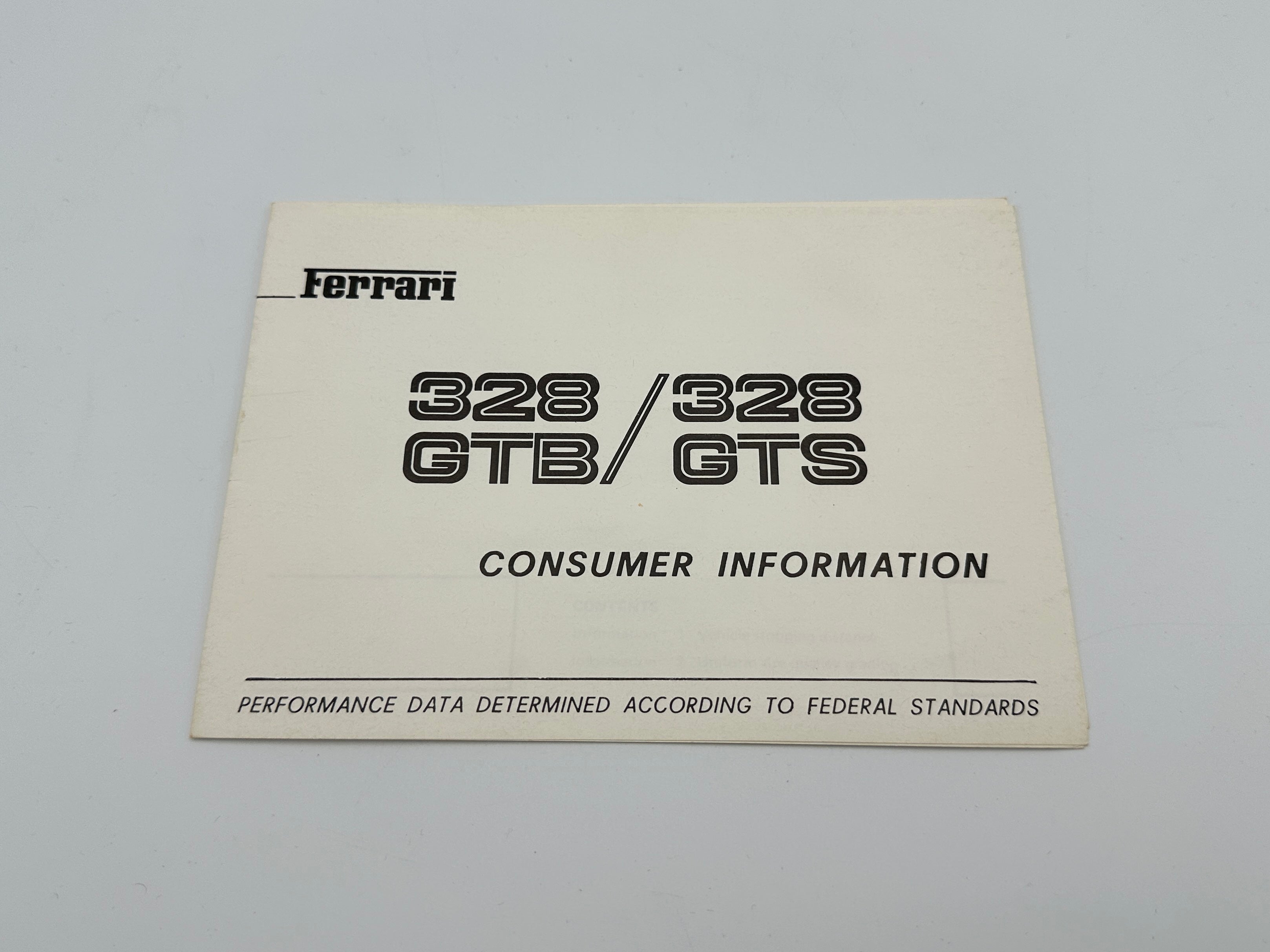 Ferrari 328 GTB/GTS U.S. Consumer Information Booklet #372/85 - 1985