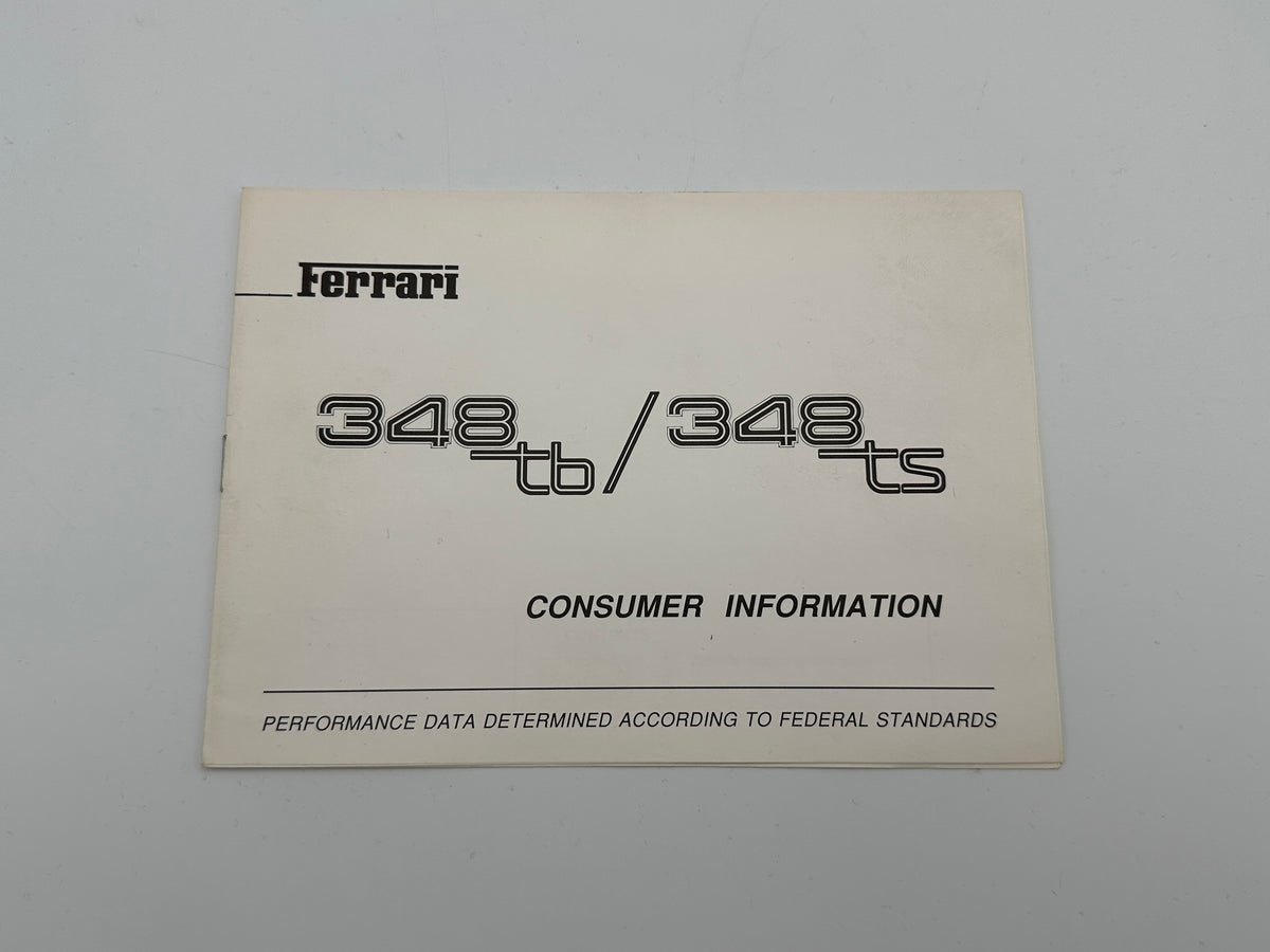 Ferrari 348 TB/TS U.S. Consumer Information Booklet #601/90 - 1990