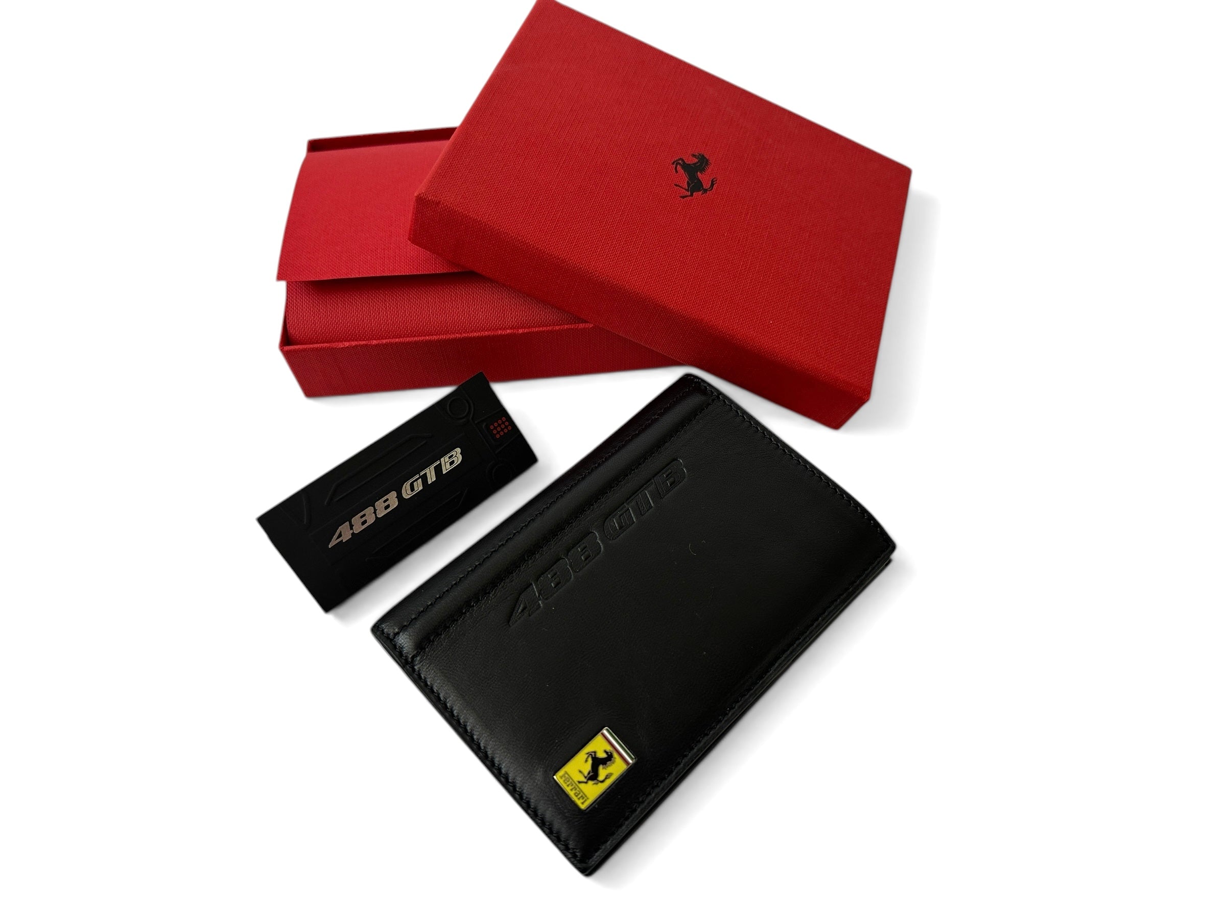 Ferrari 488 GTB Black Leather Vertical Wallet, Portfolio - In Box
