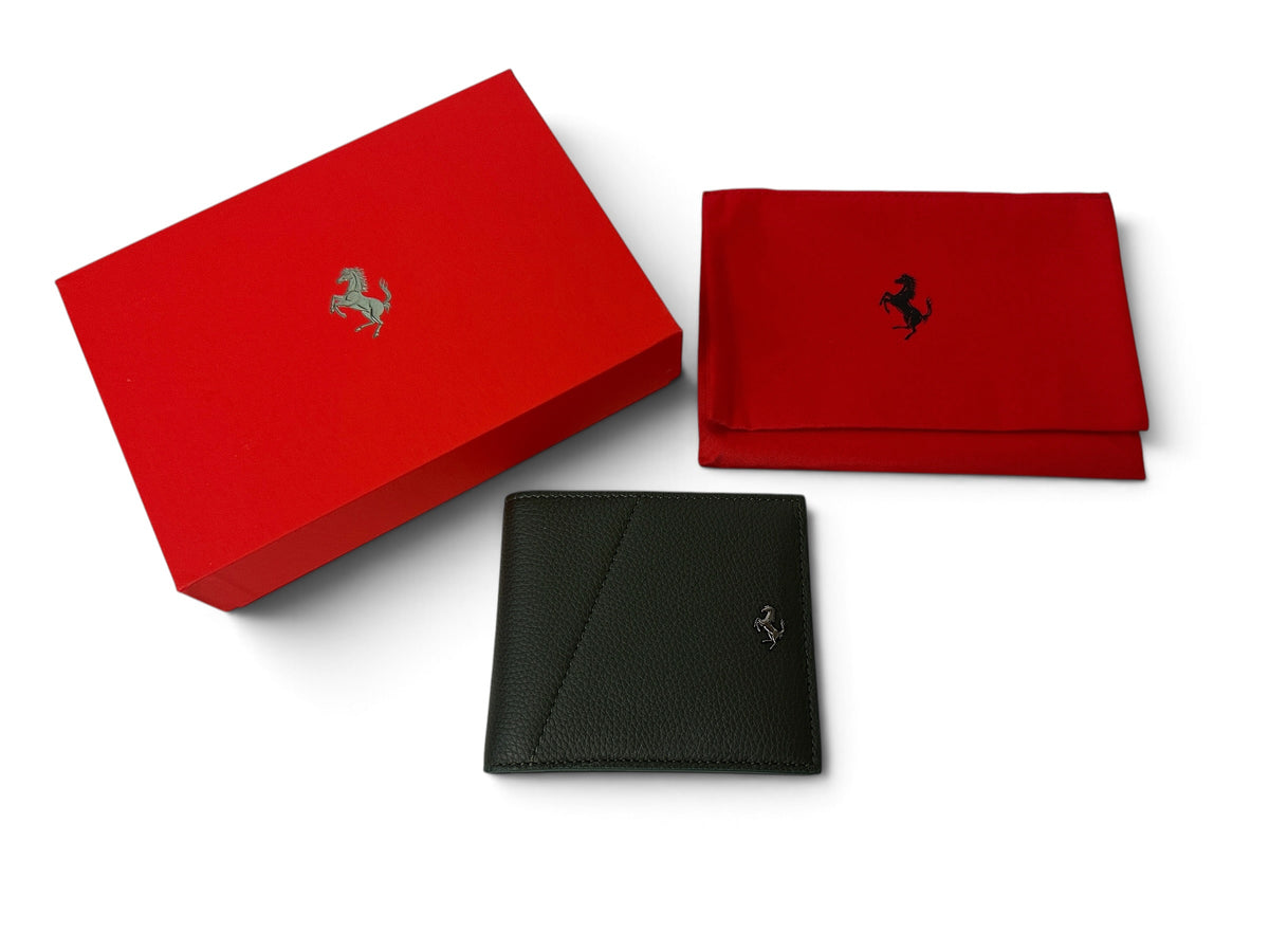Ferrari Army Green Grained Leather Wallet, Billfold - In Box - Official Accessory