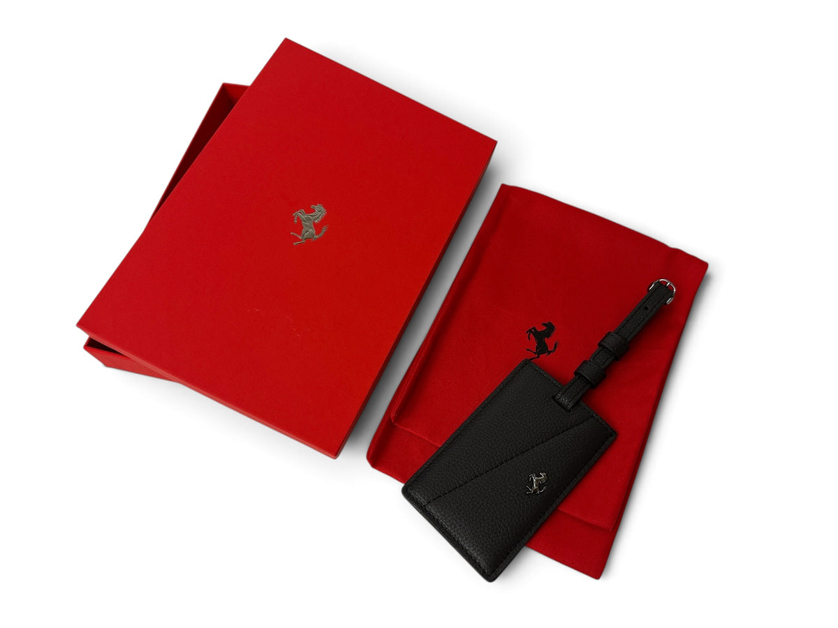 Ferrari Black Grained Leather Luggage Tag, Nametag - Official Accessory