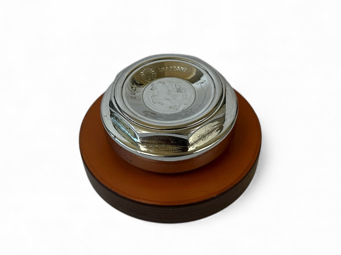 Ferrari Borrani Wheel Nut Knock Off On Schedoni Leather Base - Paperweight - Official Accessory