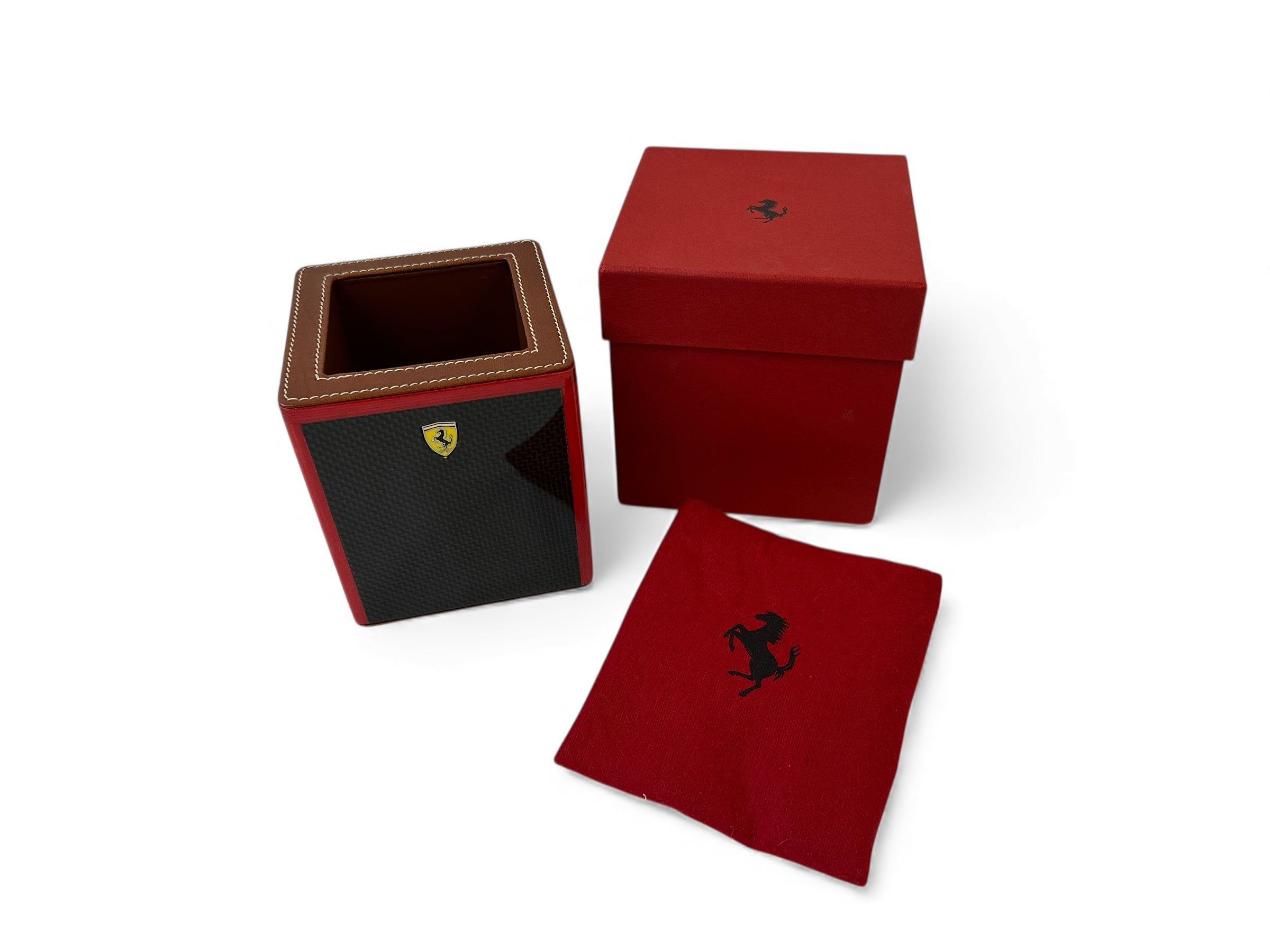 Ferrari Carbon Fiber Pen Holder With Leather Finishing - Official Accessory