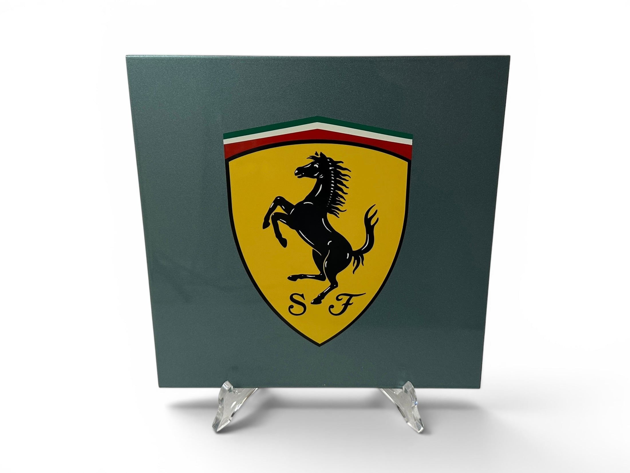 Ferrari Dealership Showroom Paint Sample Tile - PPG Color Sample - Celeste Met