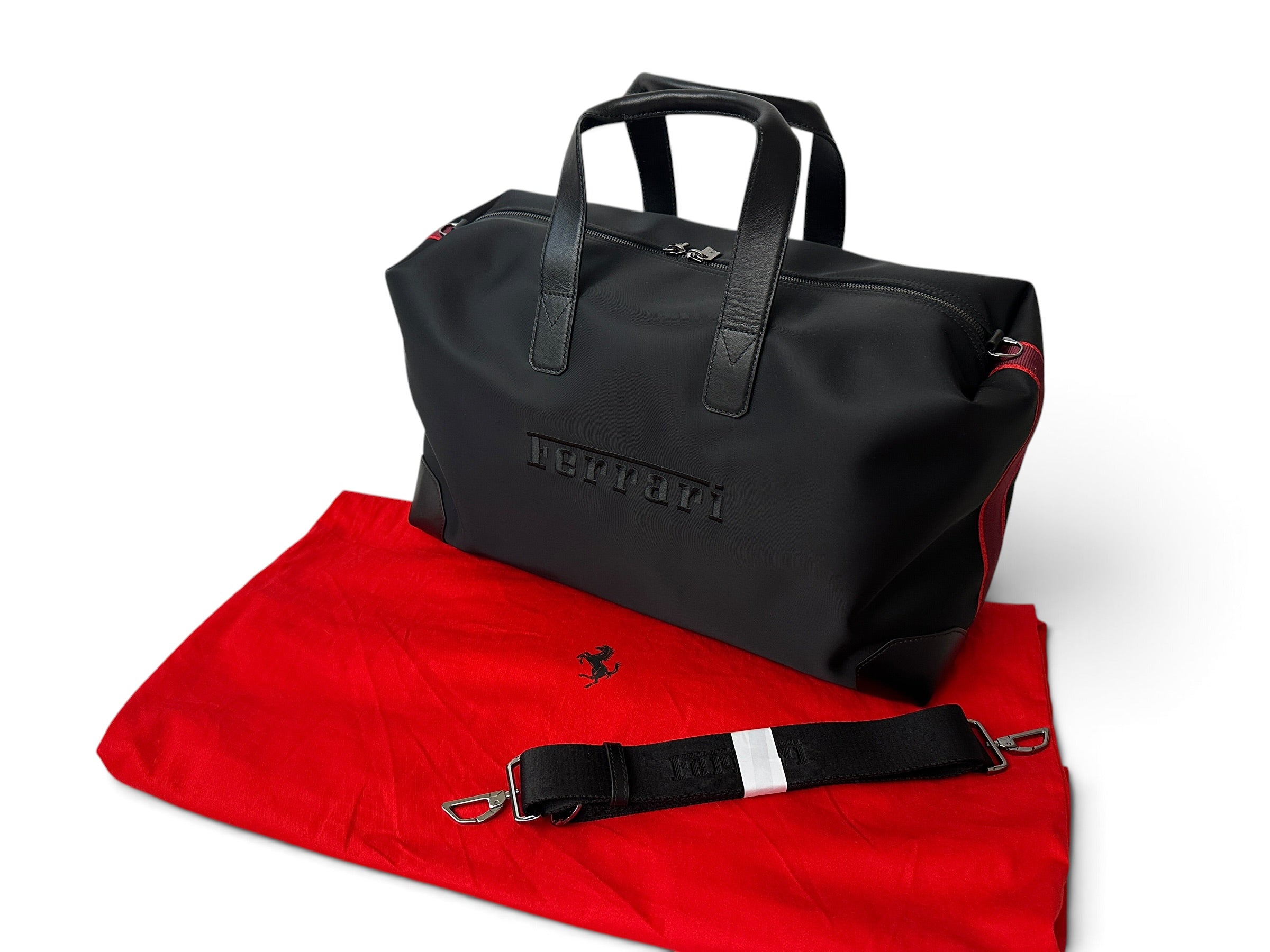 Ferrari Exclusive Black Fabric and Leather Duffle Bag, Luggage - Official Accessory