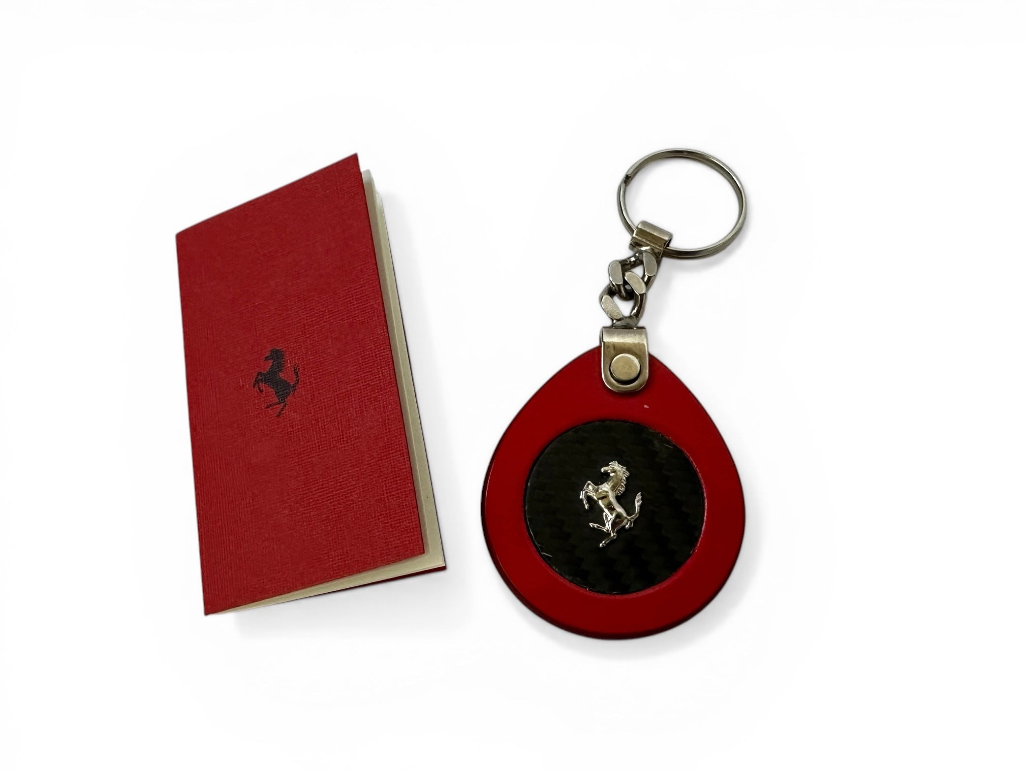 Ferrari F399 Red Leather and Carbon Fiber Keychain - Official Accessory