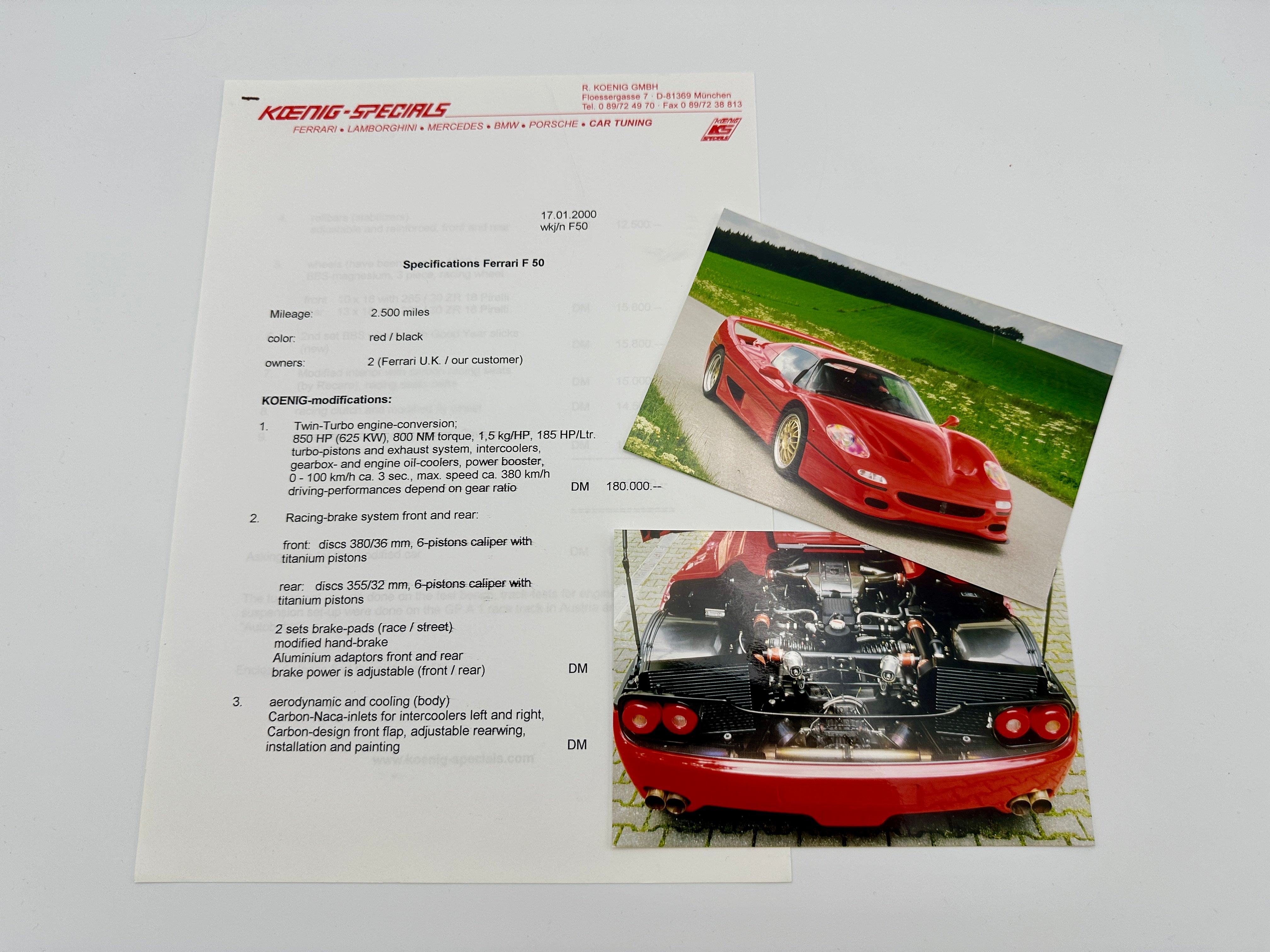 Ferrari F50 Koenig Specials Tuning Sales Specification and Photographs - 1999/2000