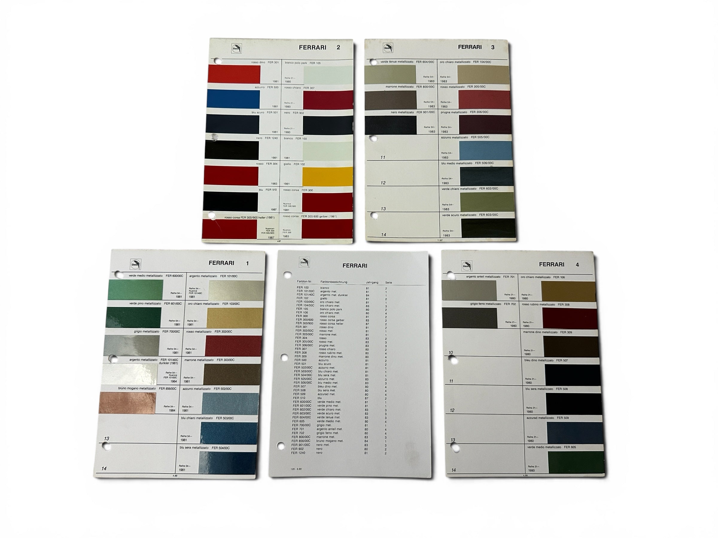 Ferrari Glasurit Paint Sample Brochure Sheets - Color Range - 1980's
