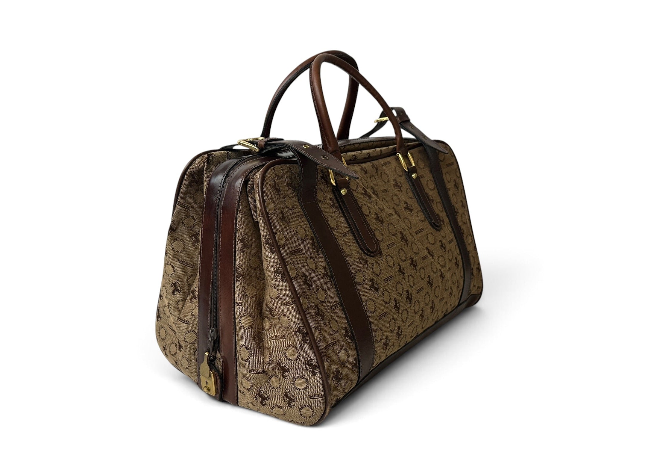 Ferrari Italstyle Cloth Leather Cavallino Laurel Wreath Large Hand Bag - Weekend Luggage Bag – Made in Italy