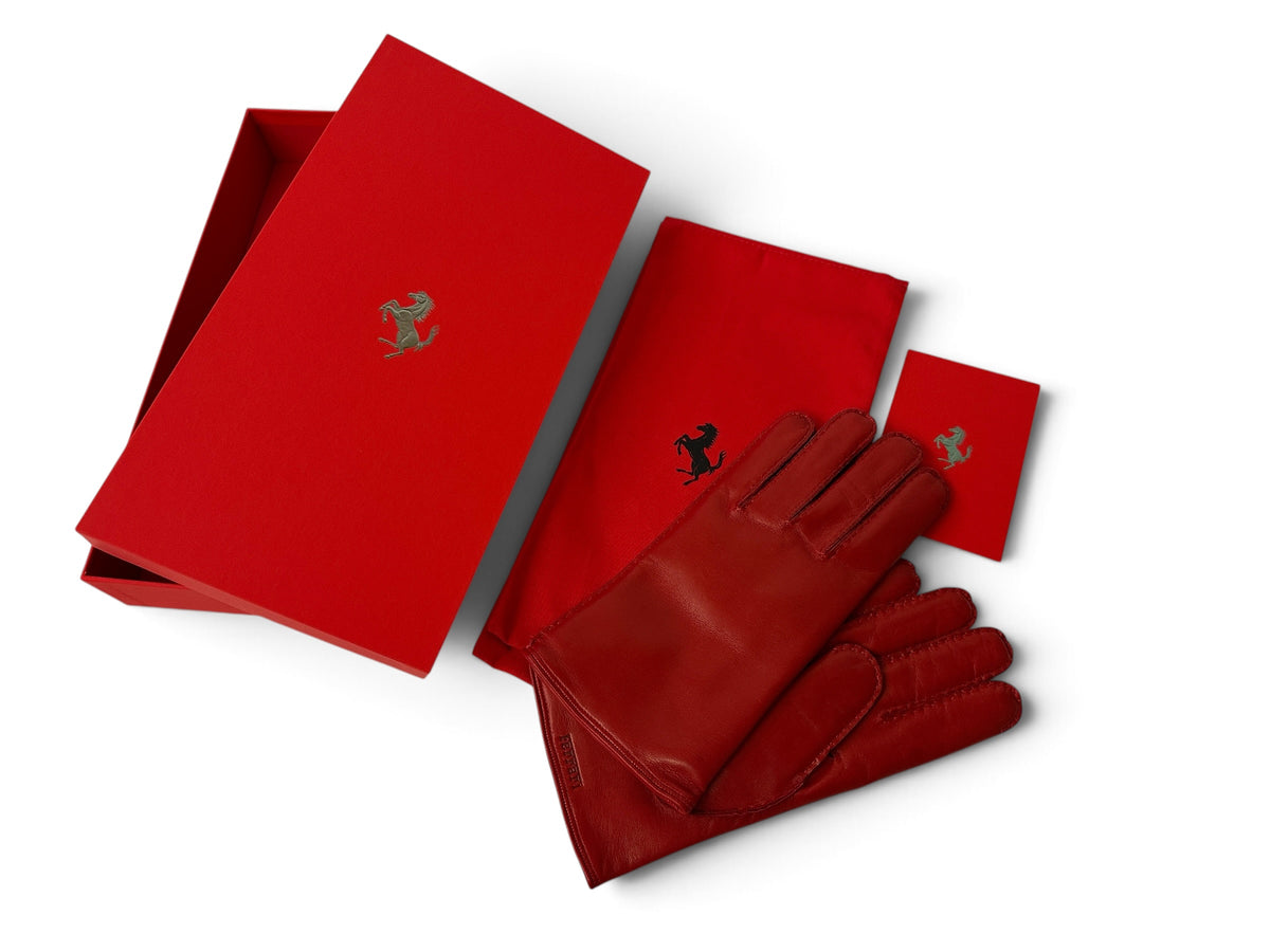 Ferrari Red Leather Driving Gloves, Cashmere Lining - Size M - Official Merchandise