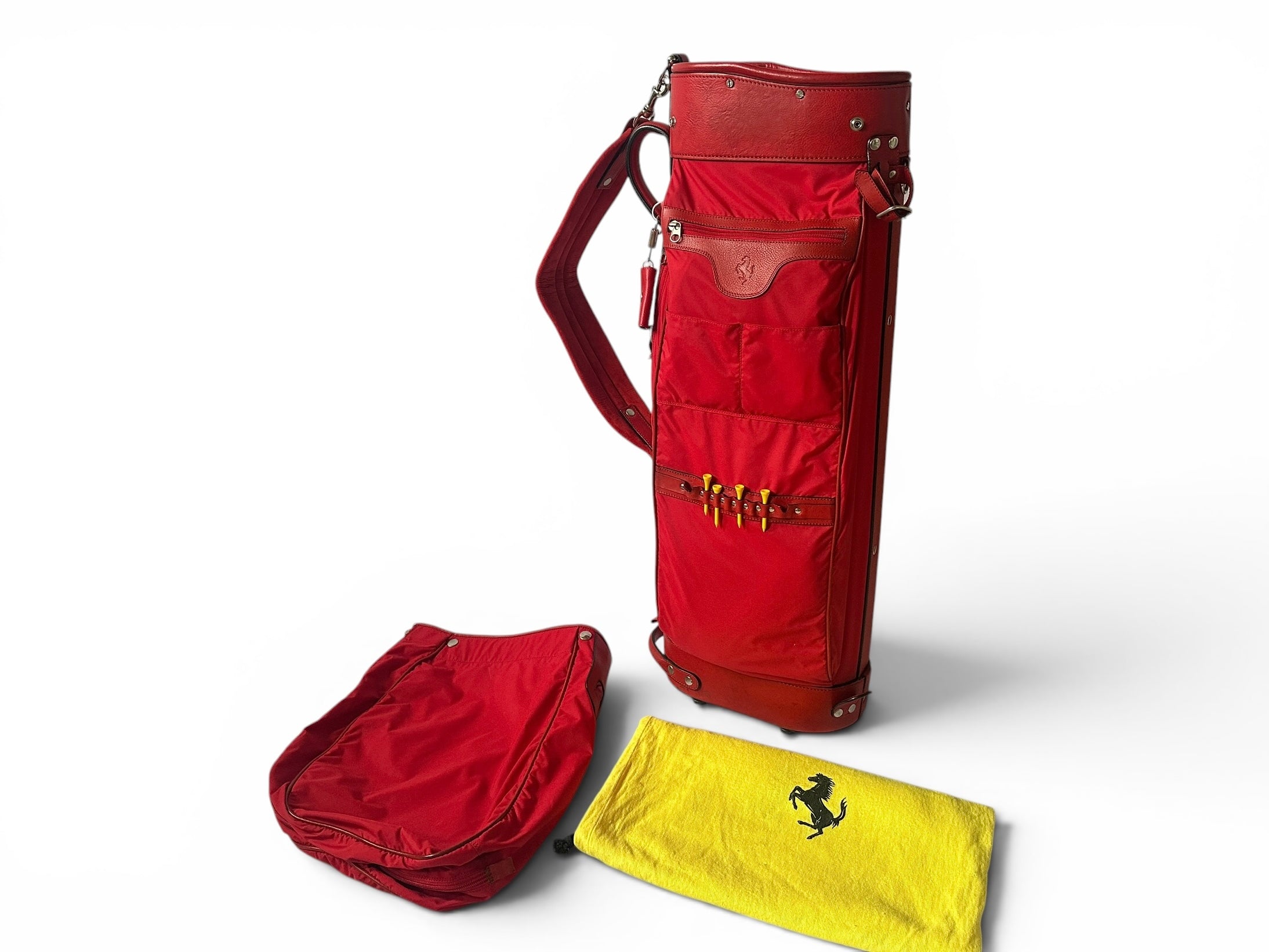 Ferrari Schedoni Red Leather and Fabric Golf Bag - Official Accessory 1990's