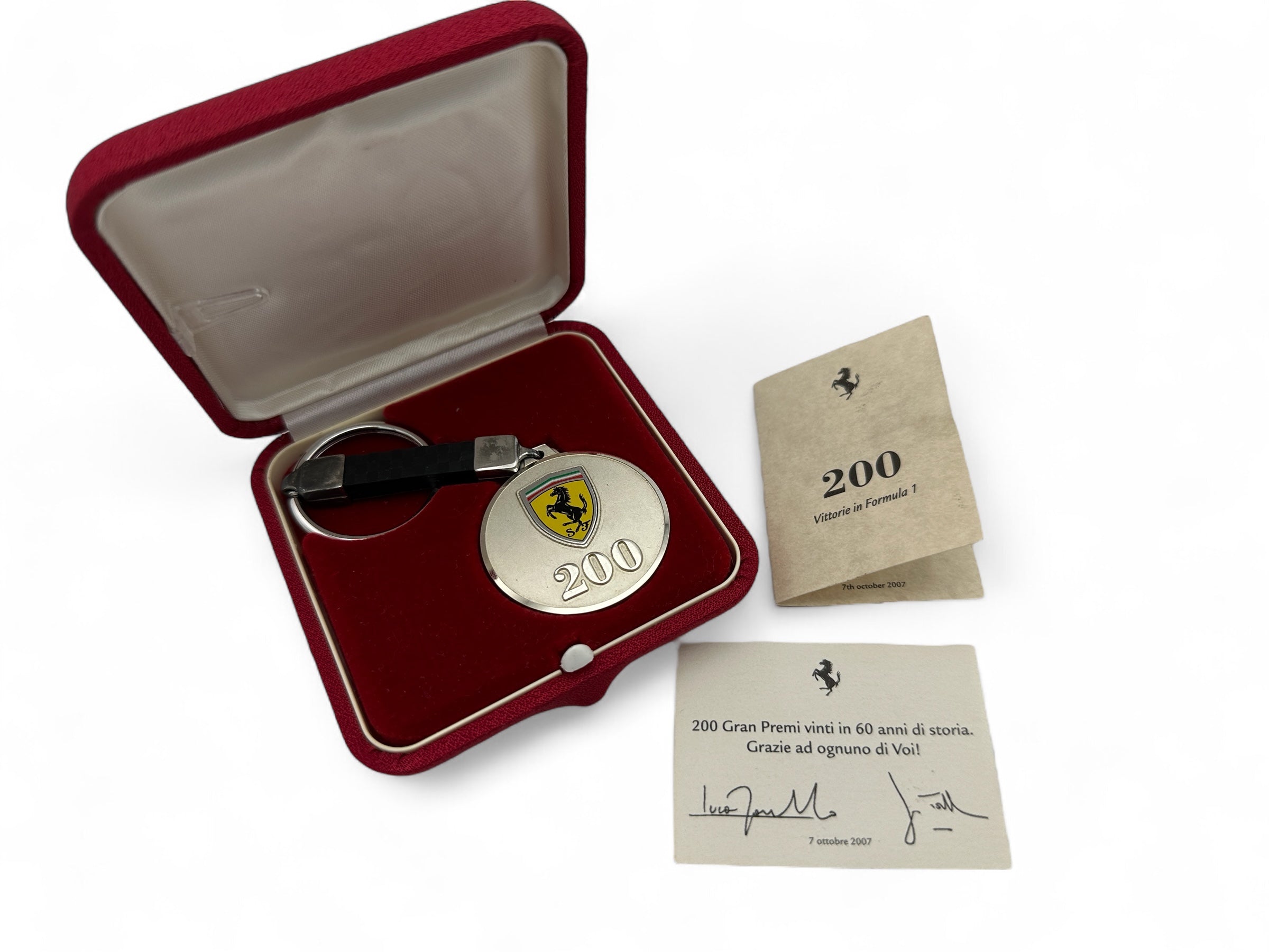Ferrari Silver Keychain 200th Grand Prix Win Formula 1 - 60th Anniversary 2007