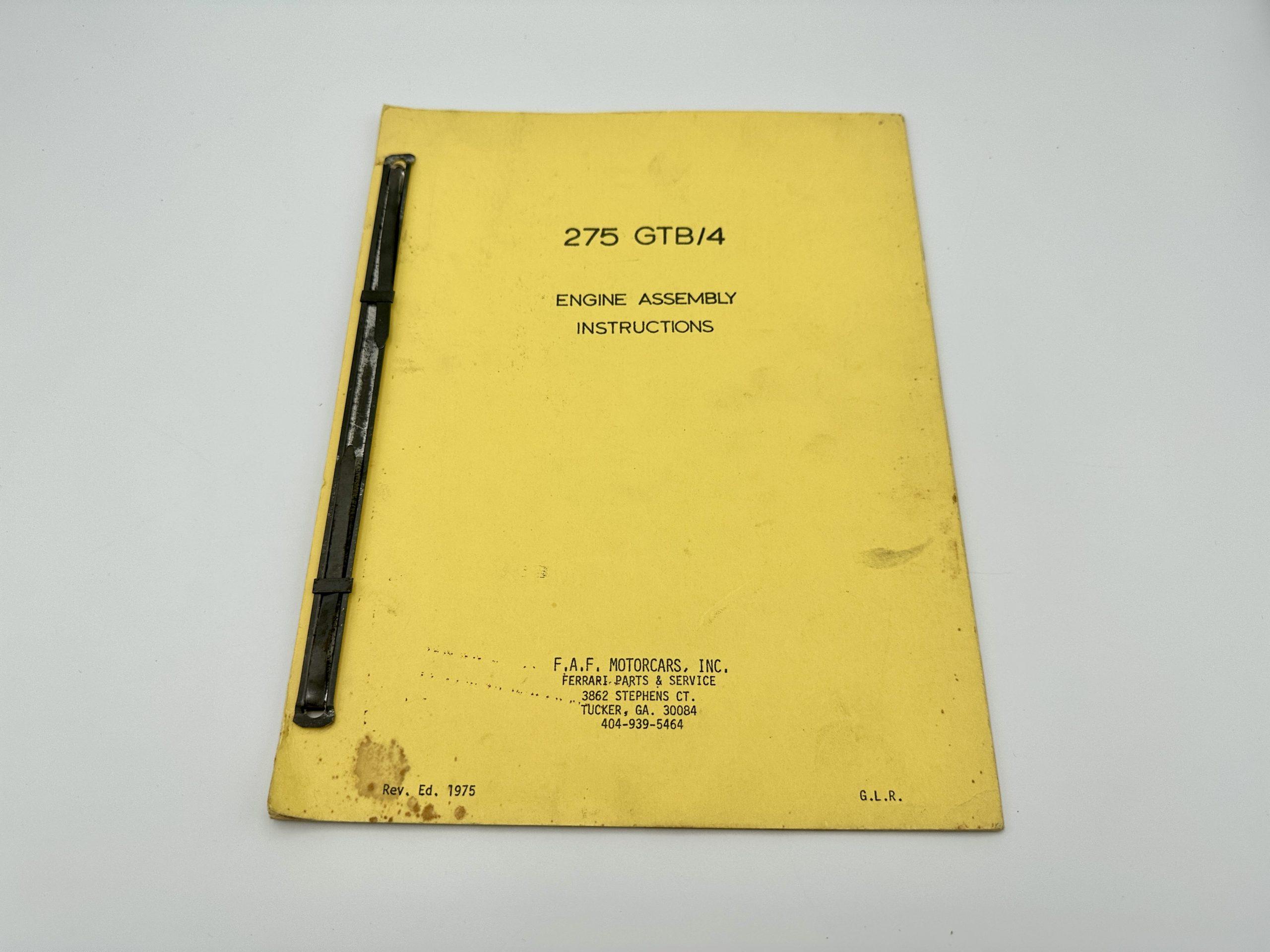 Ferrari 275 GTB/4 F.A.F. Motorcars Inc Engine Assembly Instructions - Workshop Manual - 1975