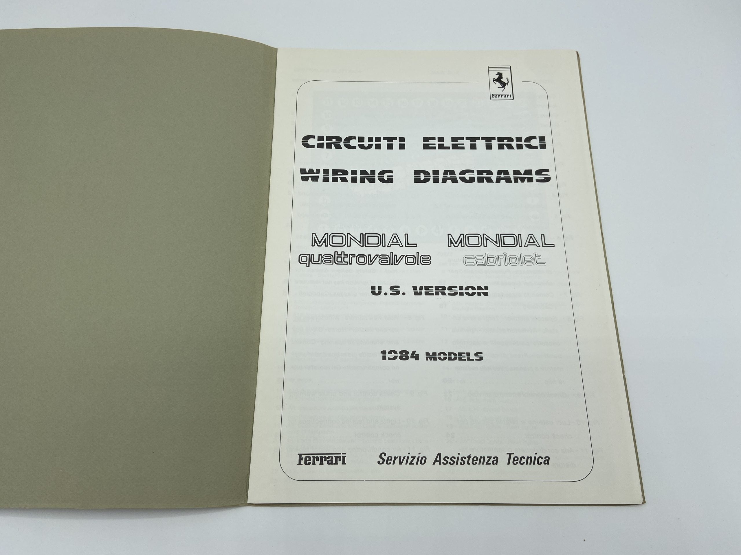 Ferrari Mondial Quattrovalvole and Cabriolet U.S.version Wiring Diagrams - Circuiti Elettrici 1984