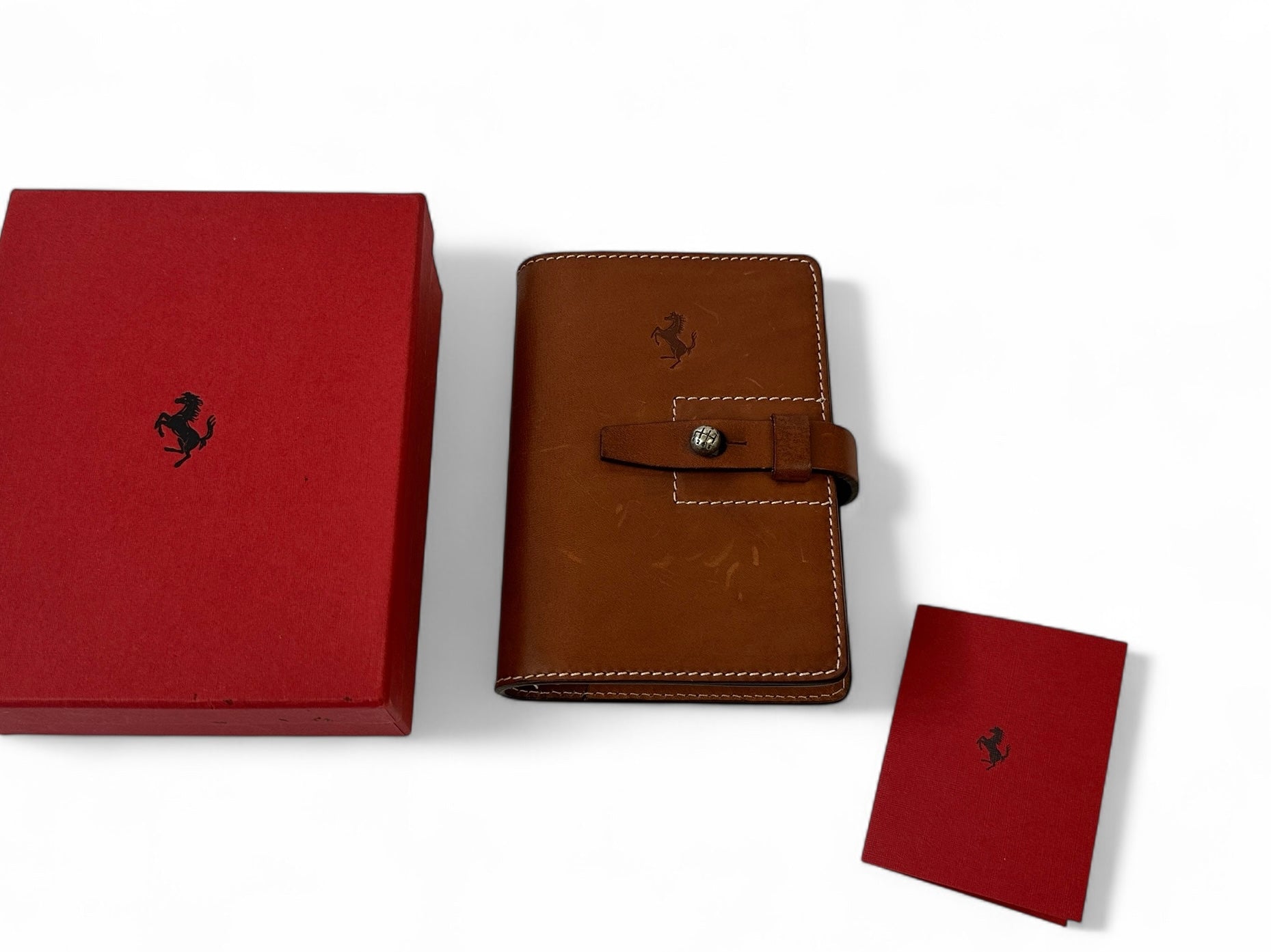 Ferrari Leather Pocket Agenda, Organizer - Silver Gear Knob Closure - Official Accessory