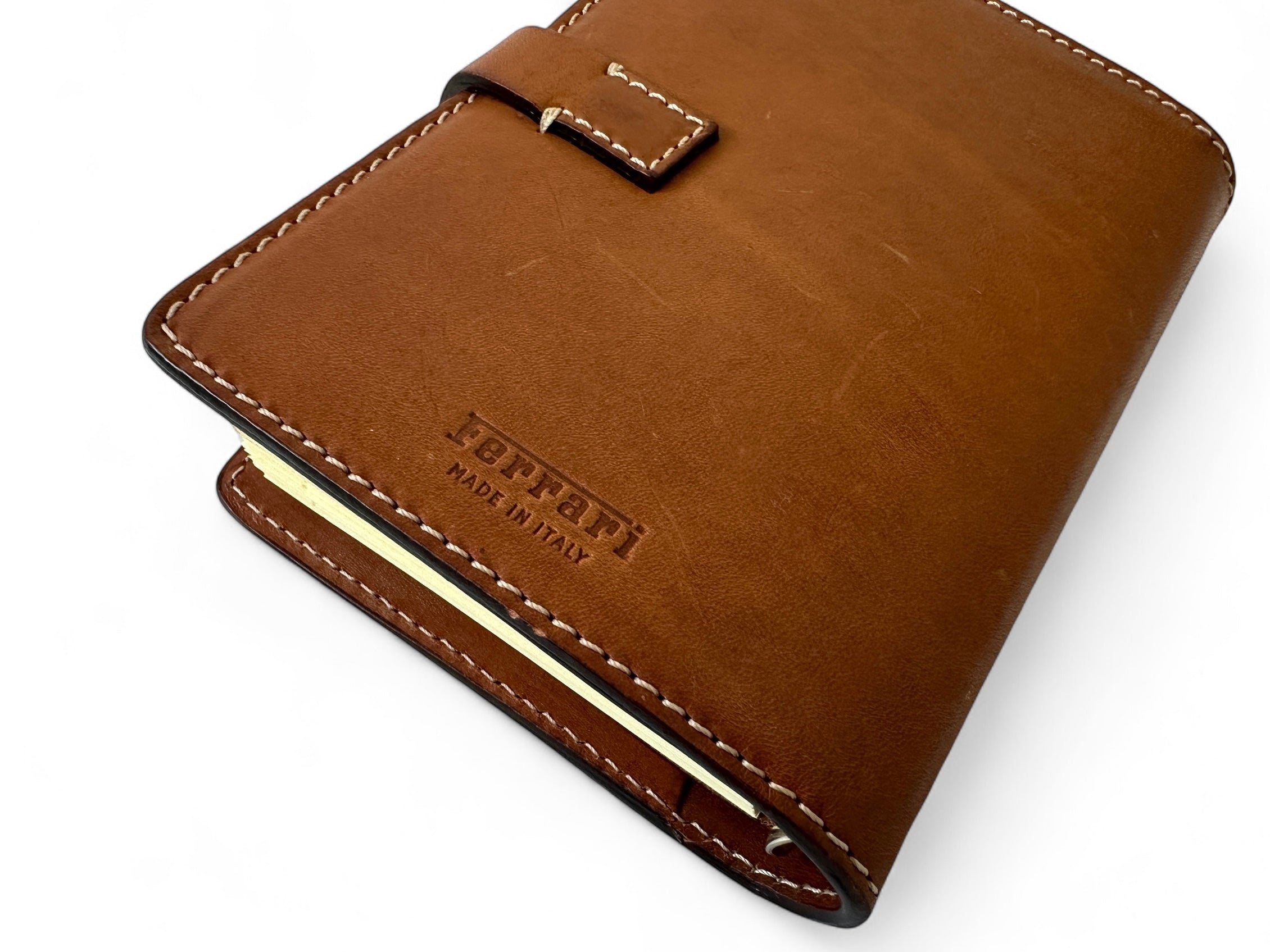 Ferrari Leather Pocket Agenda, Organizer - Silver Gear Knob Closure -