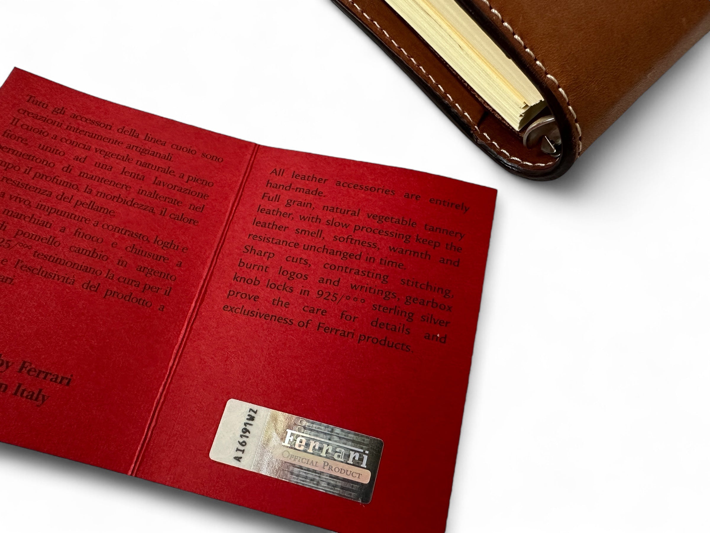 Ferrari Leather Pocket Agenda, Organizer - Silver Gear Knob Closure -