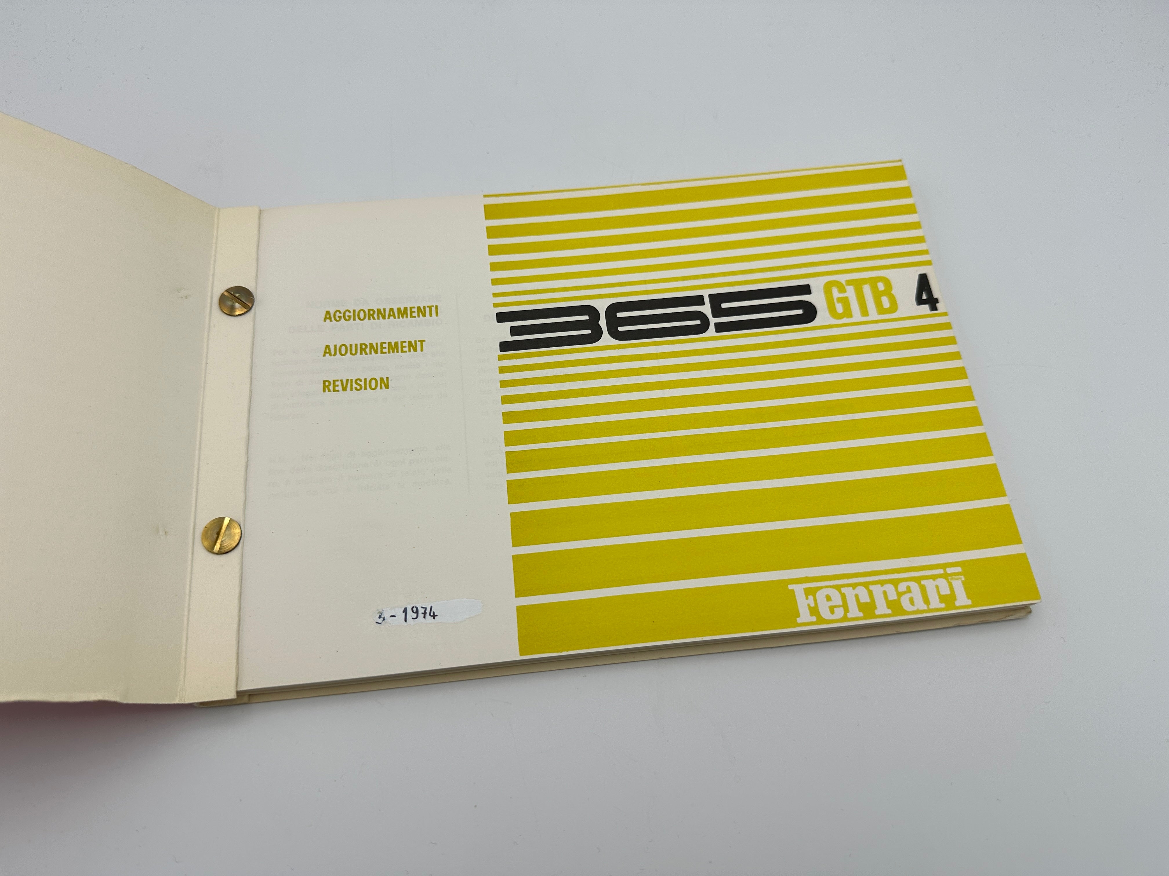 Ferrari 365 GTB4 Daytona Spare Parts Catalogue #70/72 - Including Revisions 1974