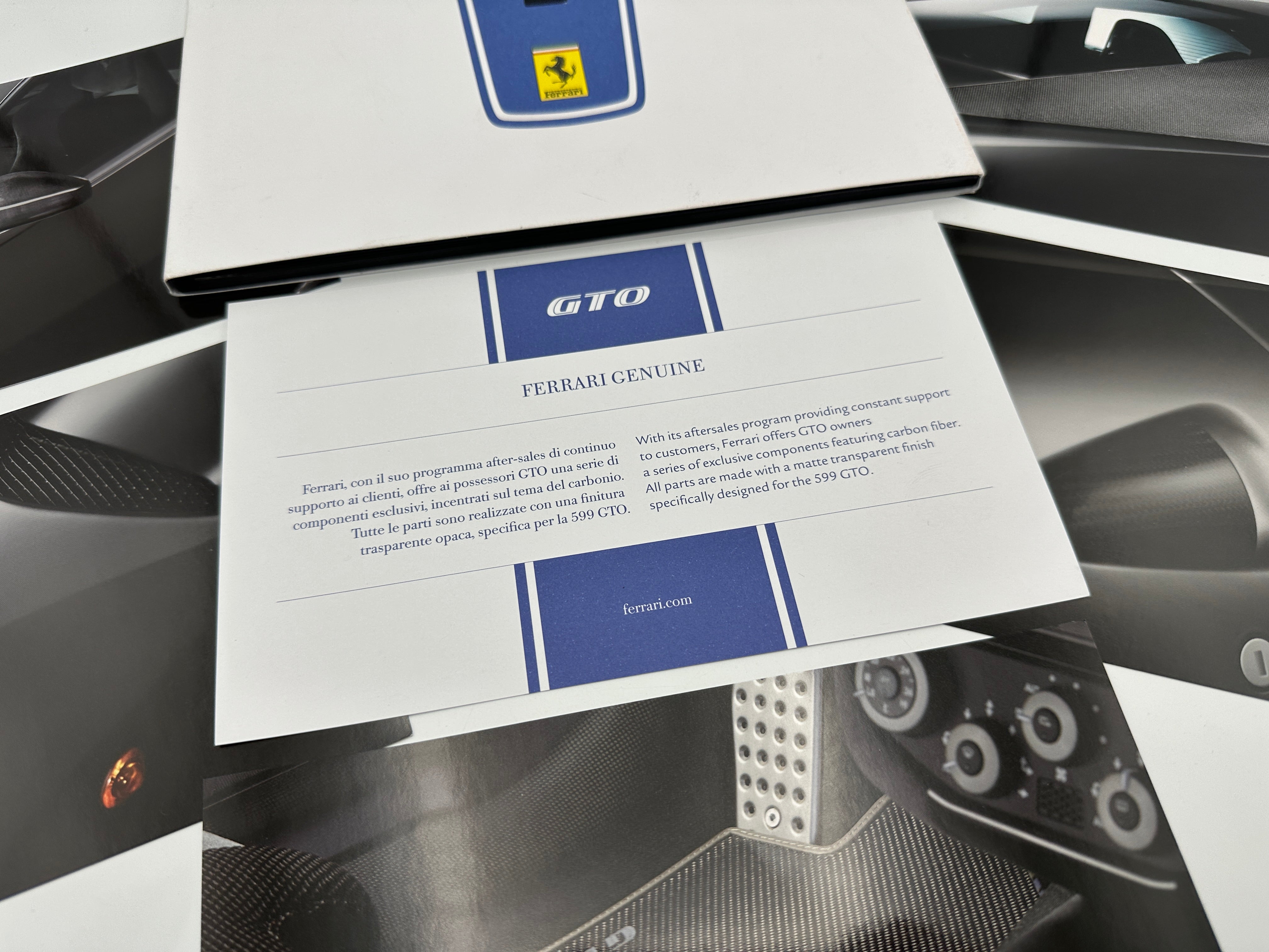 Ferrari 599 GTO Carbon Fiber Genuine Accessories Brochure Kit - Original Glossy Photographs
