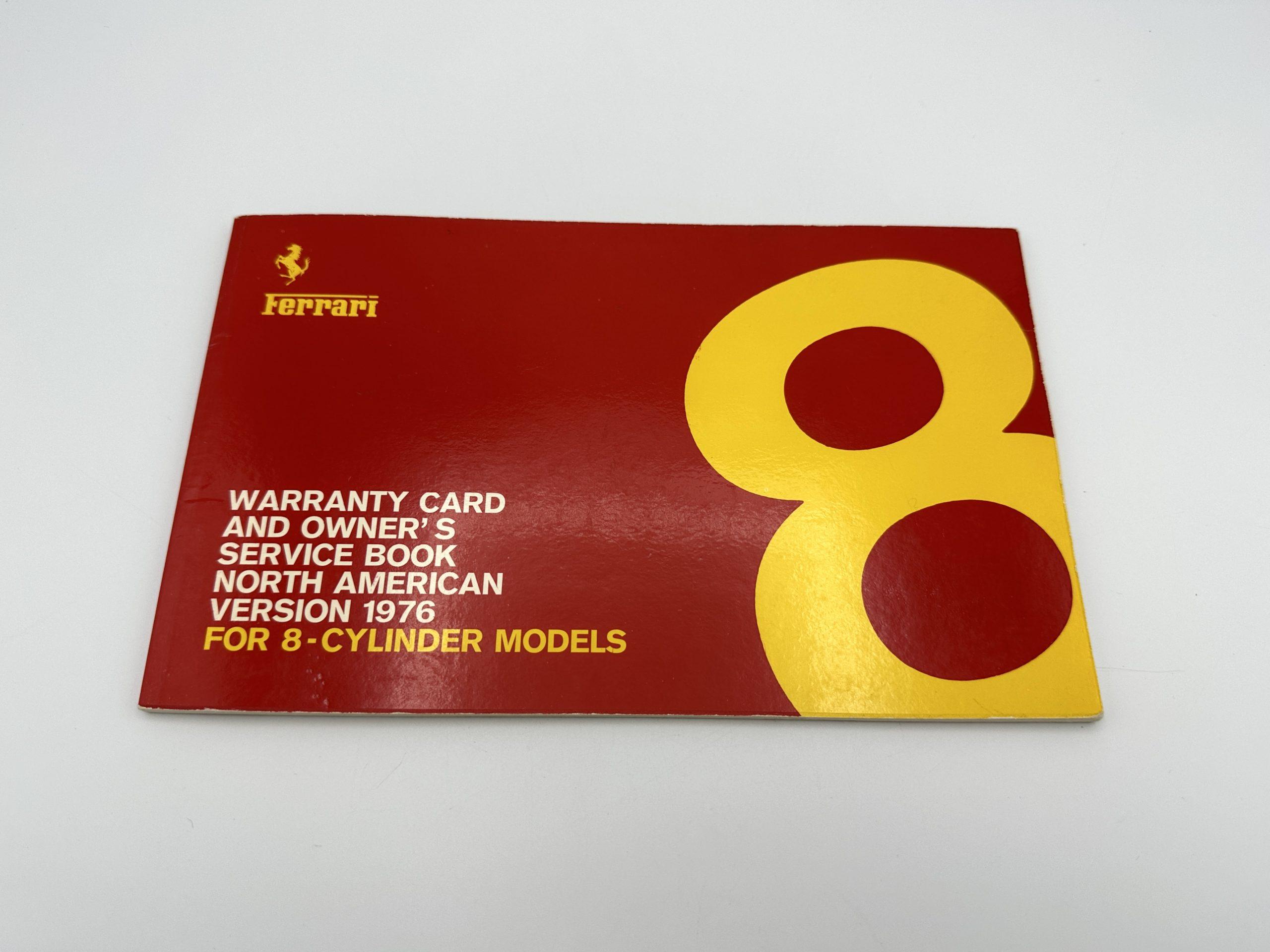 Ferrari 8 Cylinder Models North American Version 1976 Warranty Card and Owner’s Service Book #115/76 - Blank