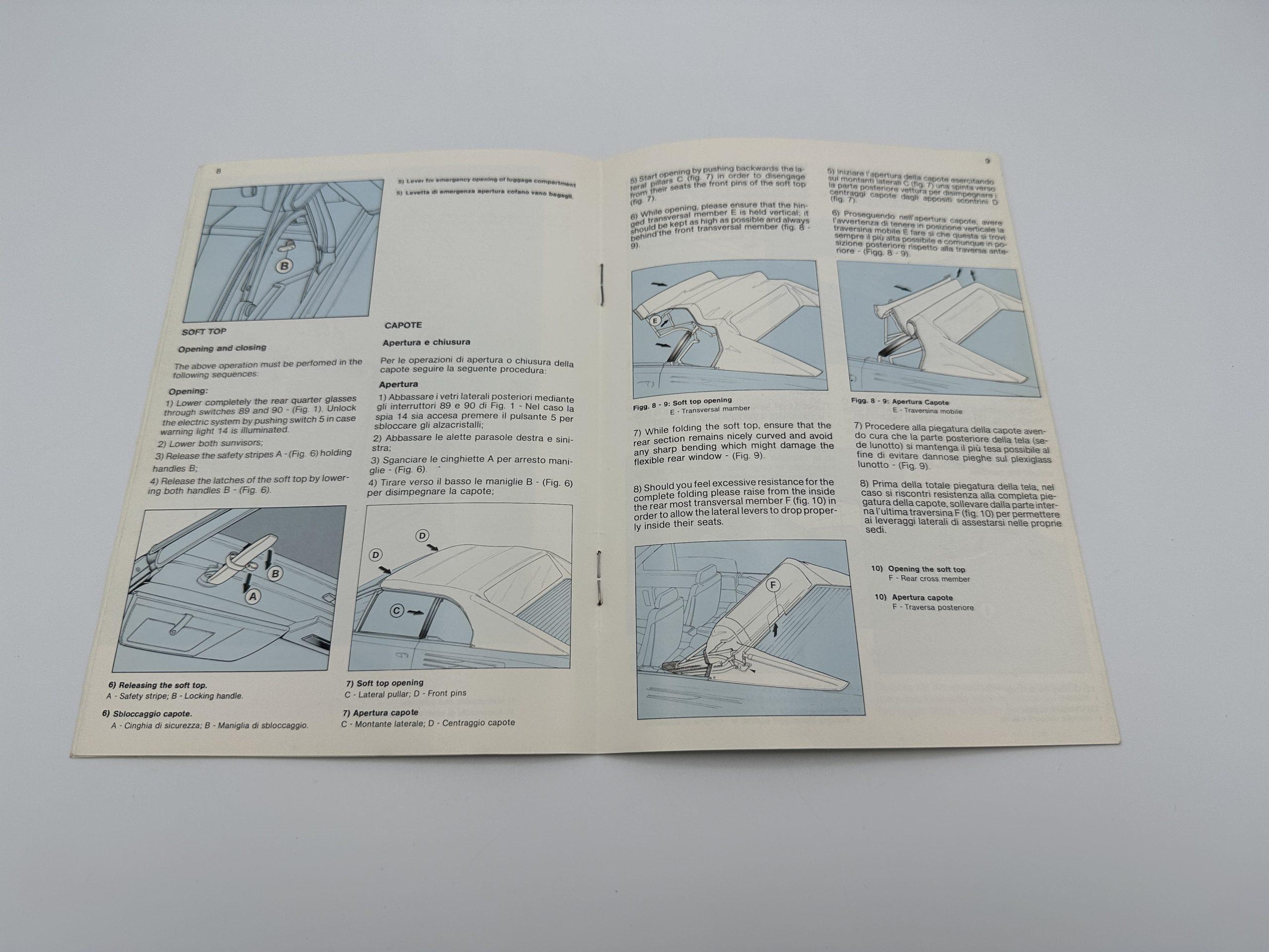 Ferrari Mondial Cabriolet Additional Instructions For U.S.Version – Owner’s Manual #300/85 – 1984/1985