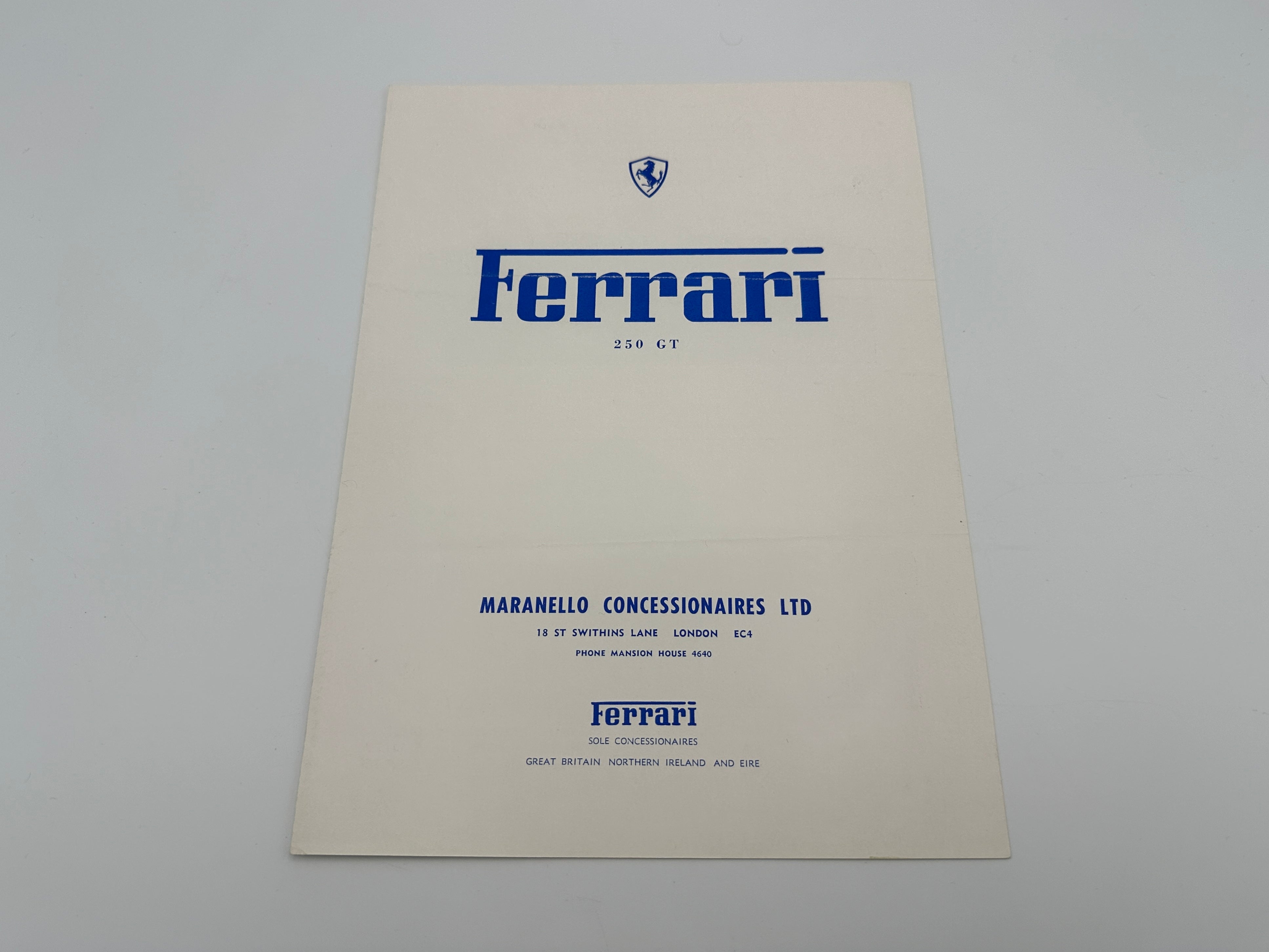 Ferrari 250 GT Brochure - SWB, Cabriolet, Spyder California, 250 GT 2+2 - Maranello Concessionaires UK