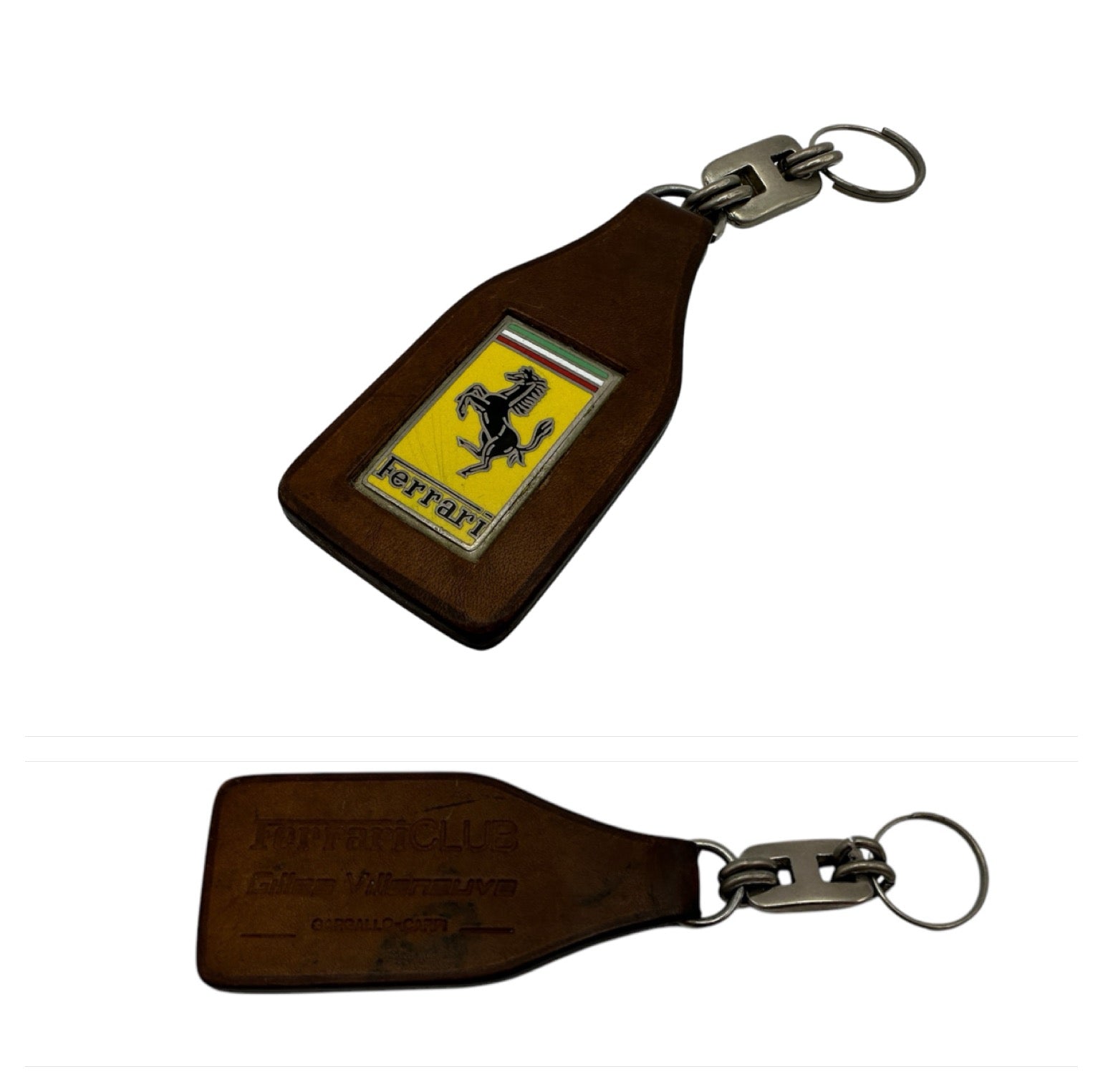 Ferrari Schedoni Leather Keychain, Keyfob, Prancing Horse Logo - Club Gilles Villeneuve