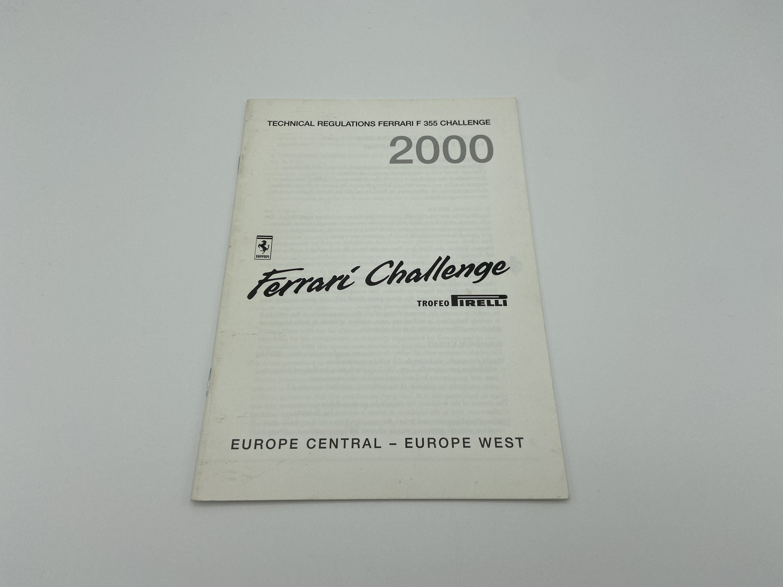 Ferrari F355 Challenge Regulations Brochure Trofeo Pirelli 2000