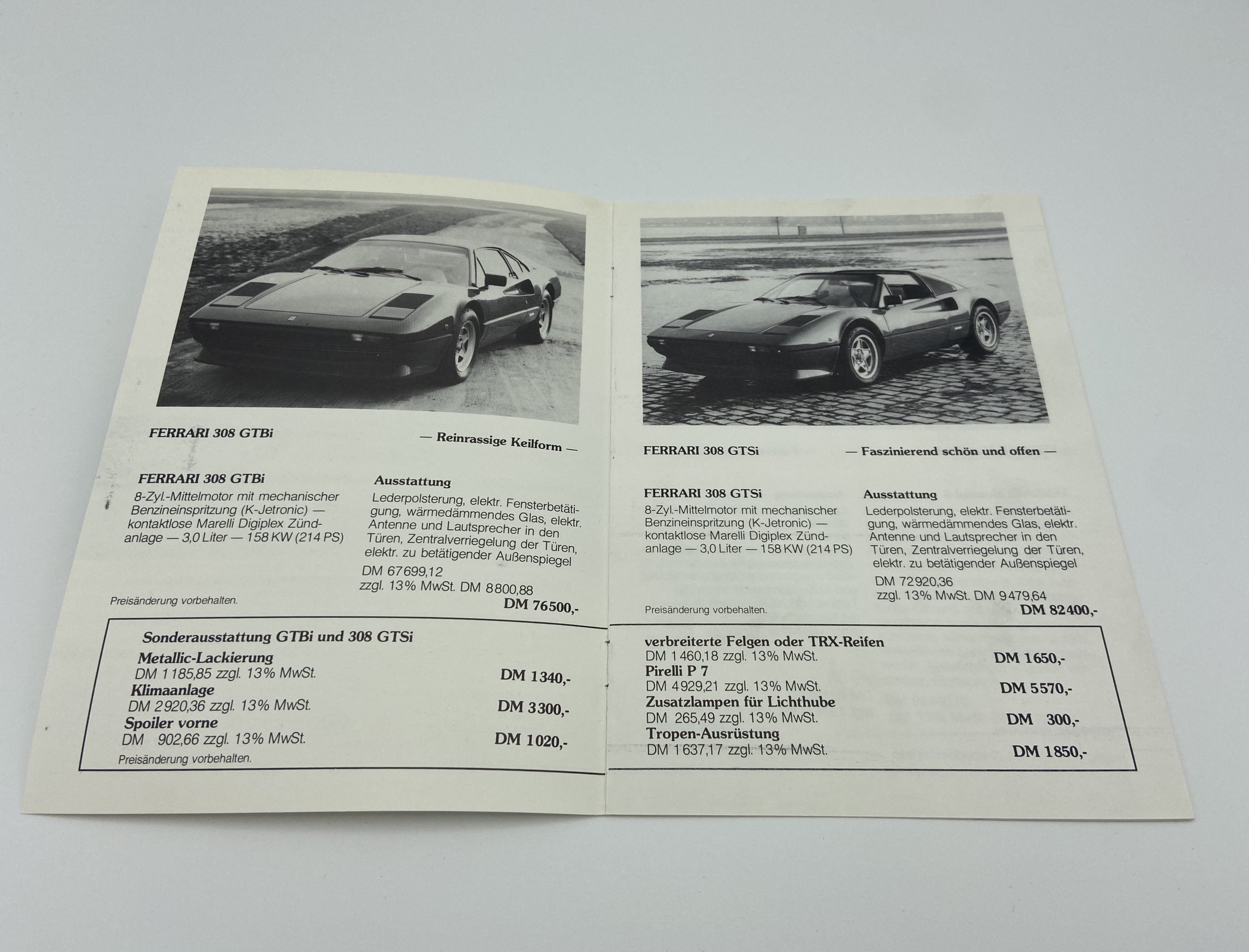 Ferrari 308 GTBi/GTSi, Mondial, 512 BBi, 400i Pricelist 1982 Auto-Becker - German