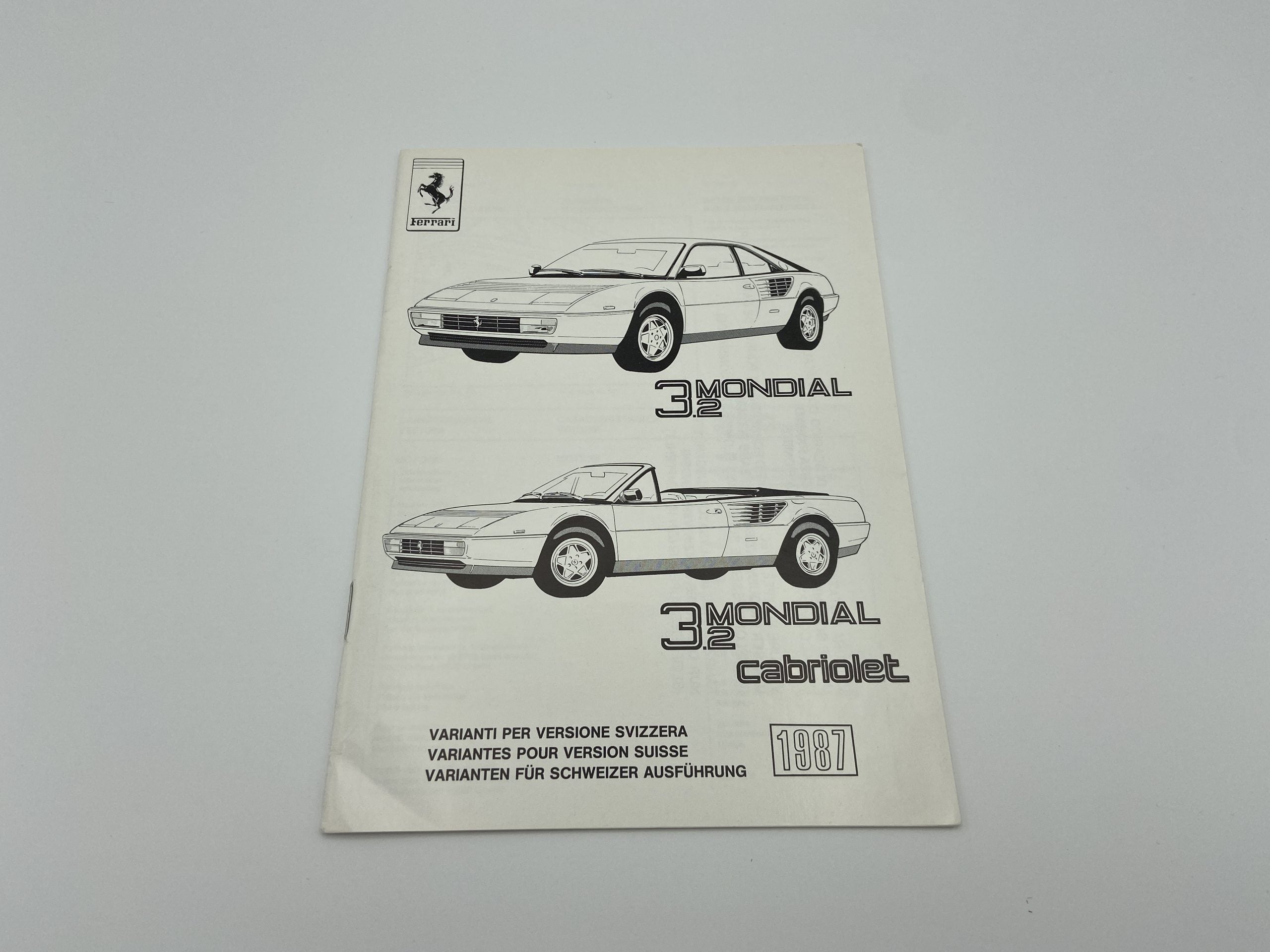 Ferrari 3.2 Mondial, Cabriolet Owner's Manual Supplement Swiss Version #435/87