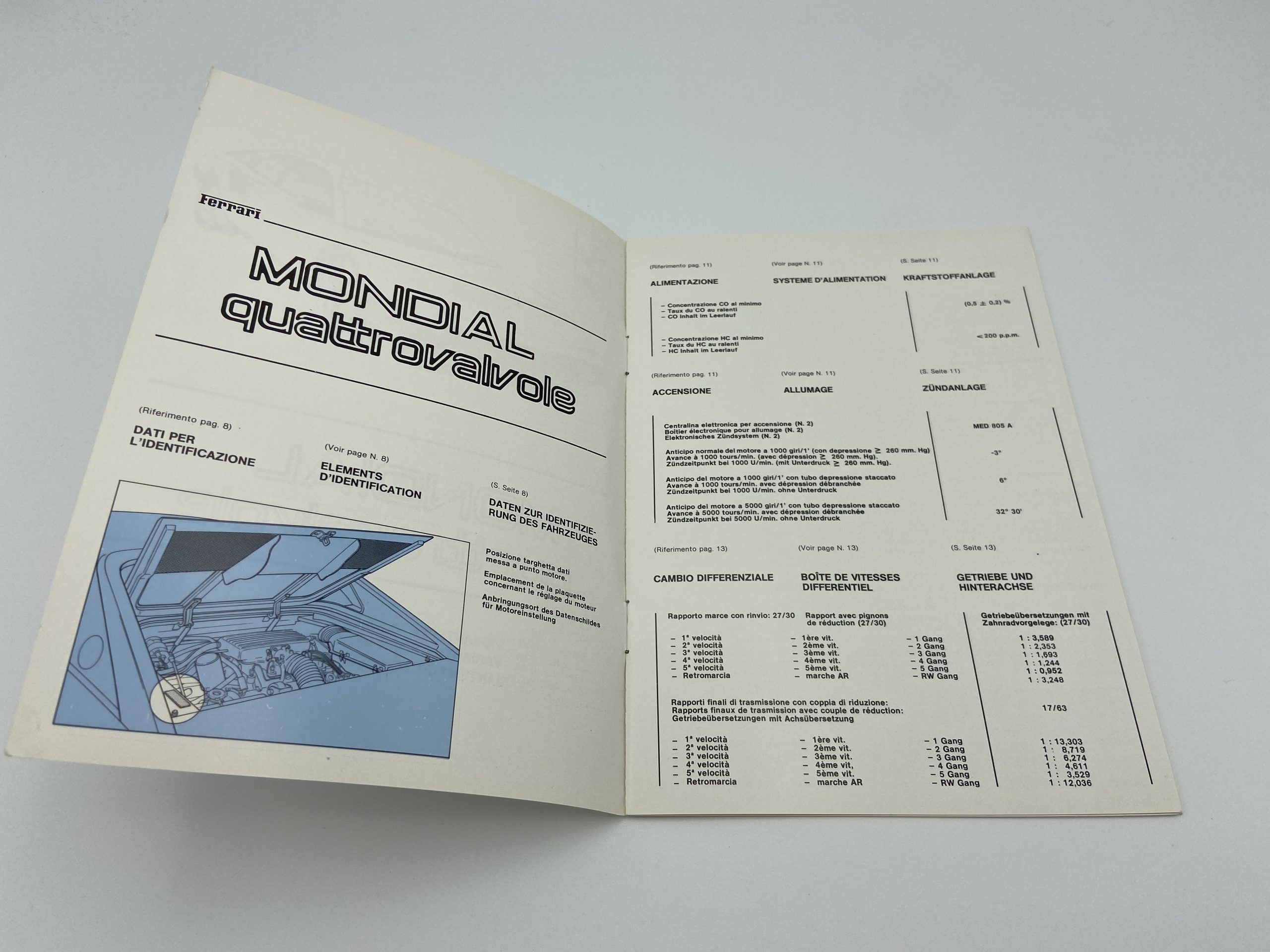 Ferrari Mondial Quattrovalvole Owner's Manual Supplement Swiss Version #285/83