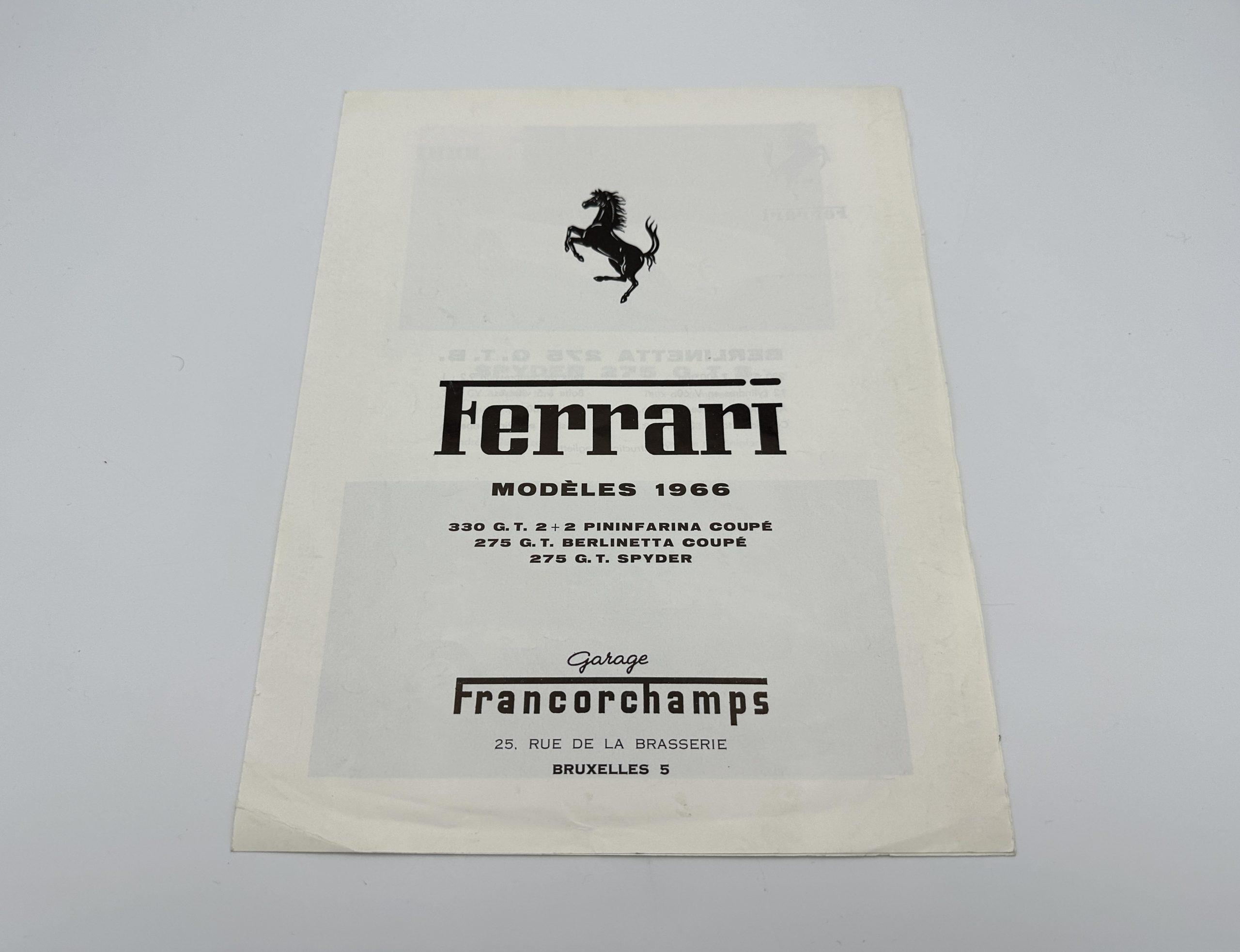 Ferrari 275 GTB/GTS, 330 GT 2+2 Garage Francorchamps Model Range Brochure - 1966