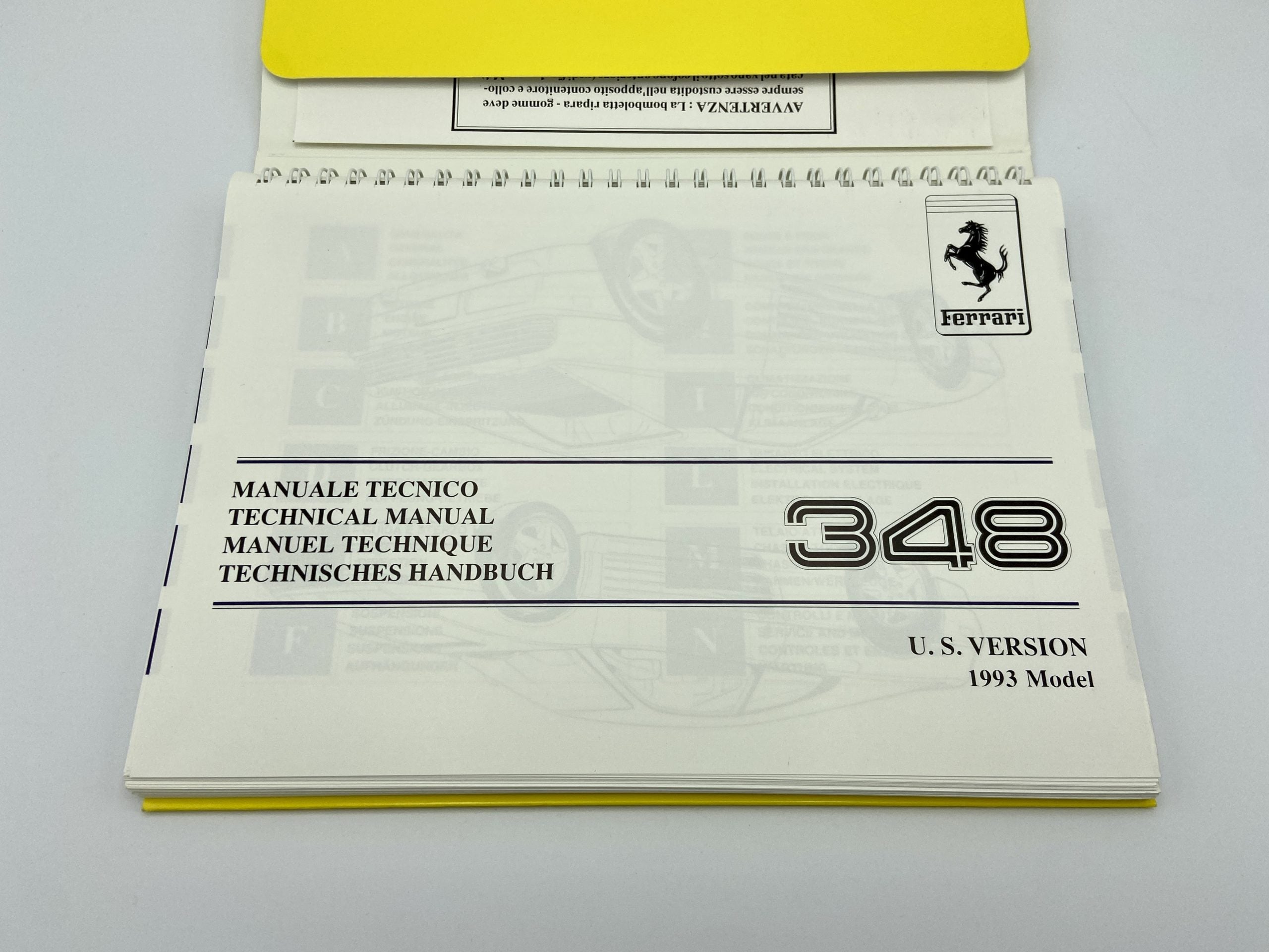 Ferrari 348 U.S.Version MY 1993 Owner’s Manual #710/92