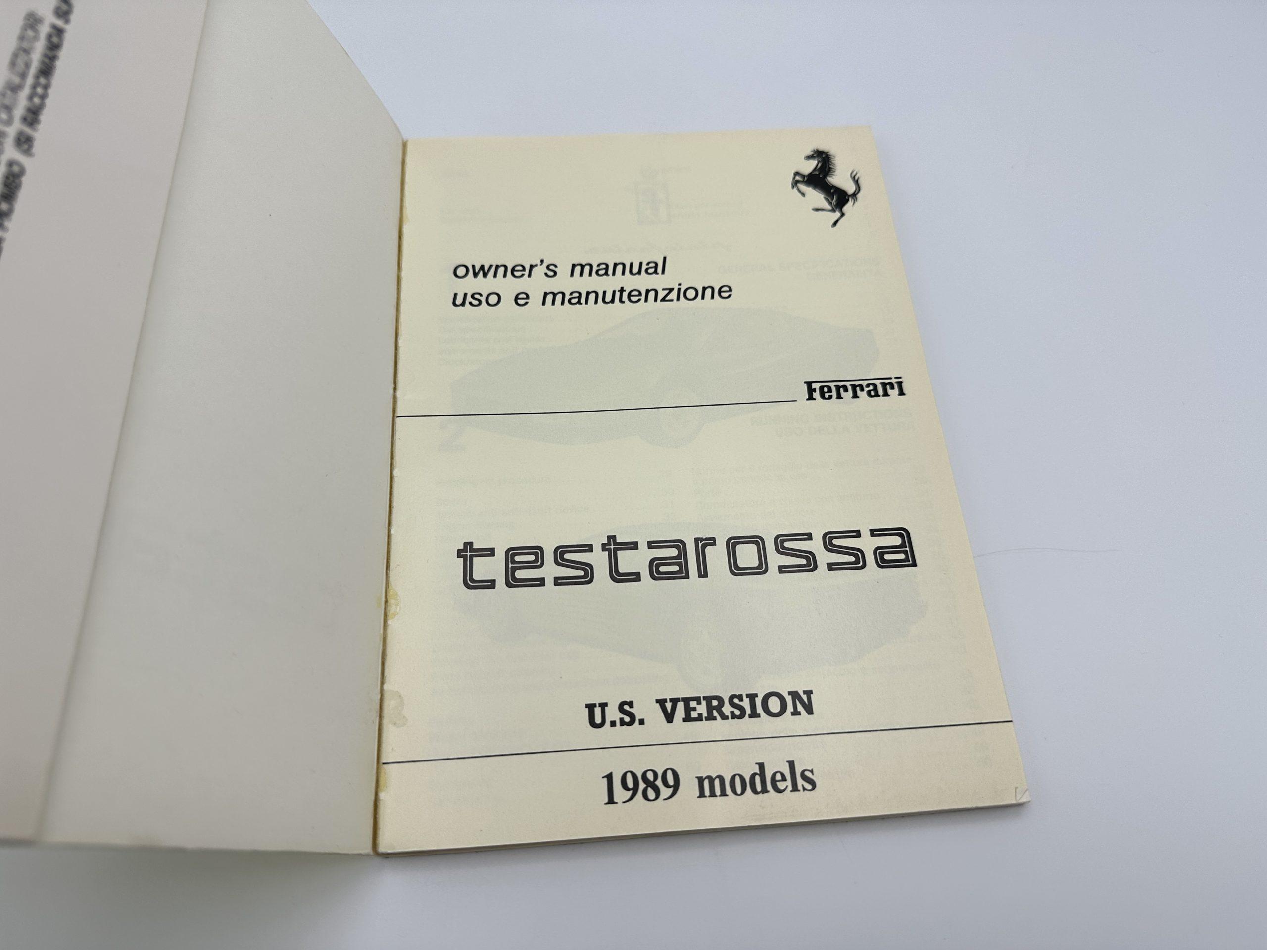 Ferrari Testarossa Owner’s Manual U.S.Version #536/88 – MY 1989