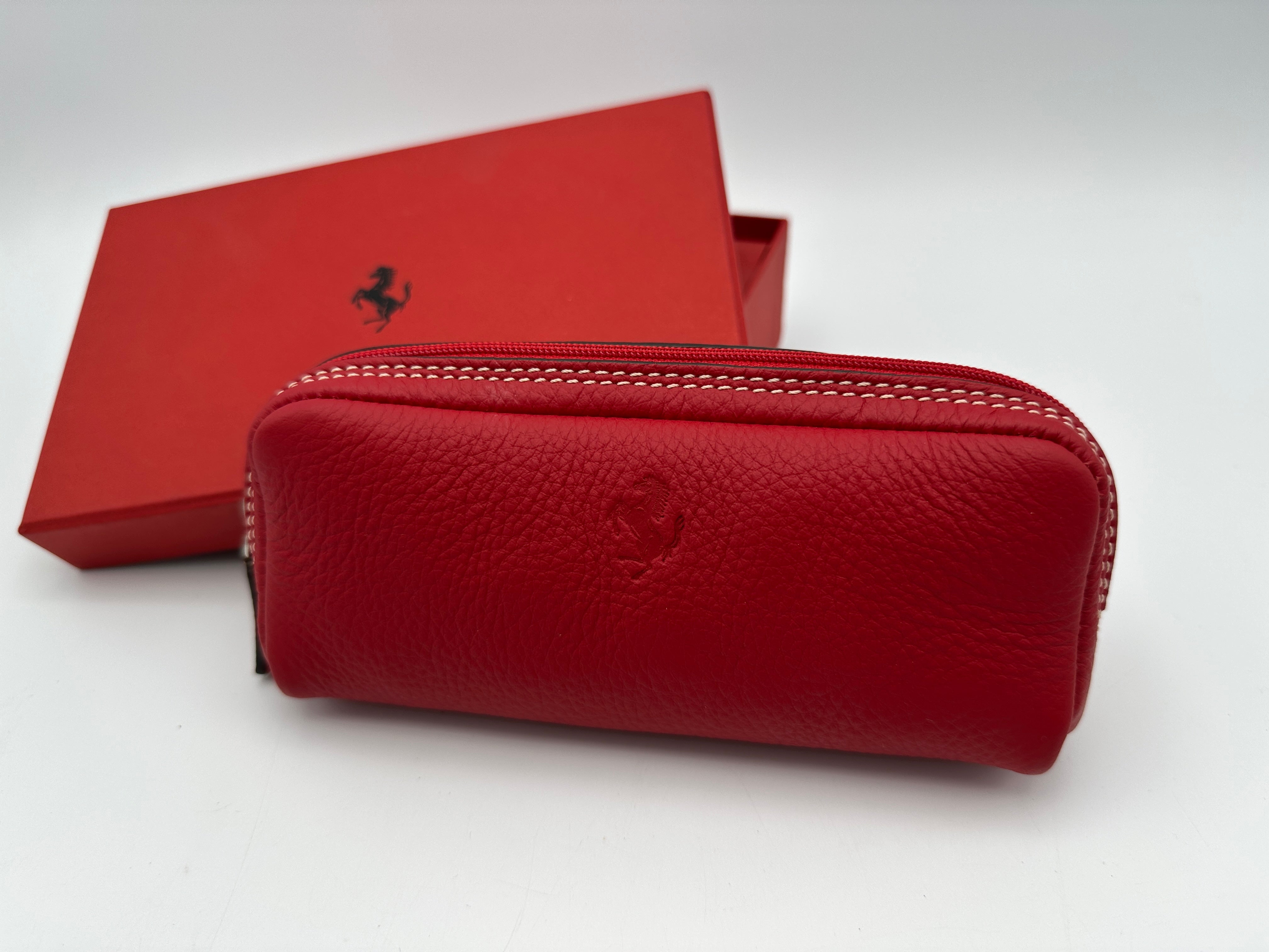 Ferrari Red Leather Case, Pouch for Pens, Glasses or Sunglasses - In Box