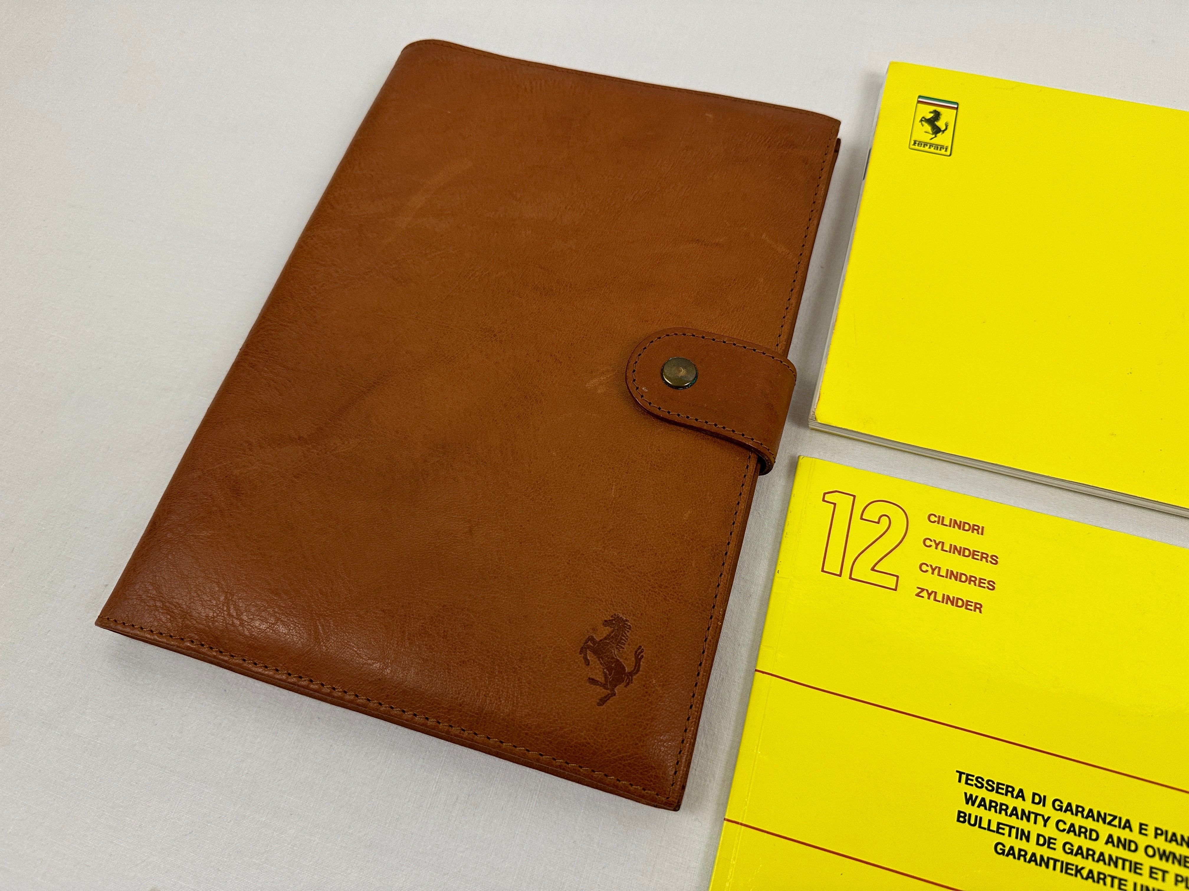 Ferrari Testarossa Schedoni Leather Pouch 1990, Owner’s Manual #585/90, Dealer Directory #584/90, Warranty Card #578/89