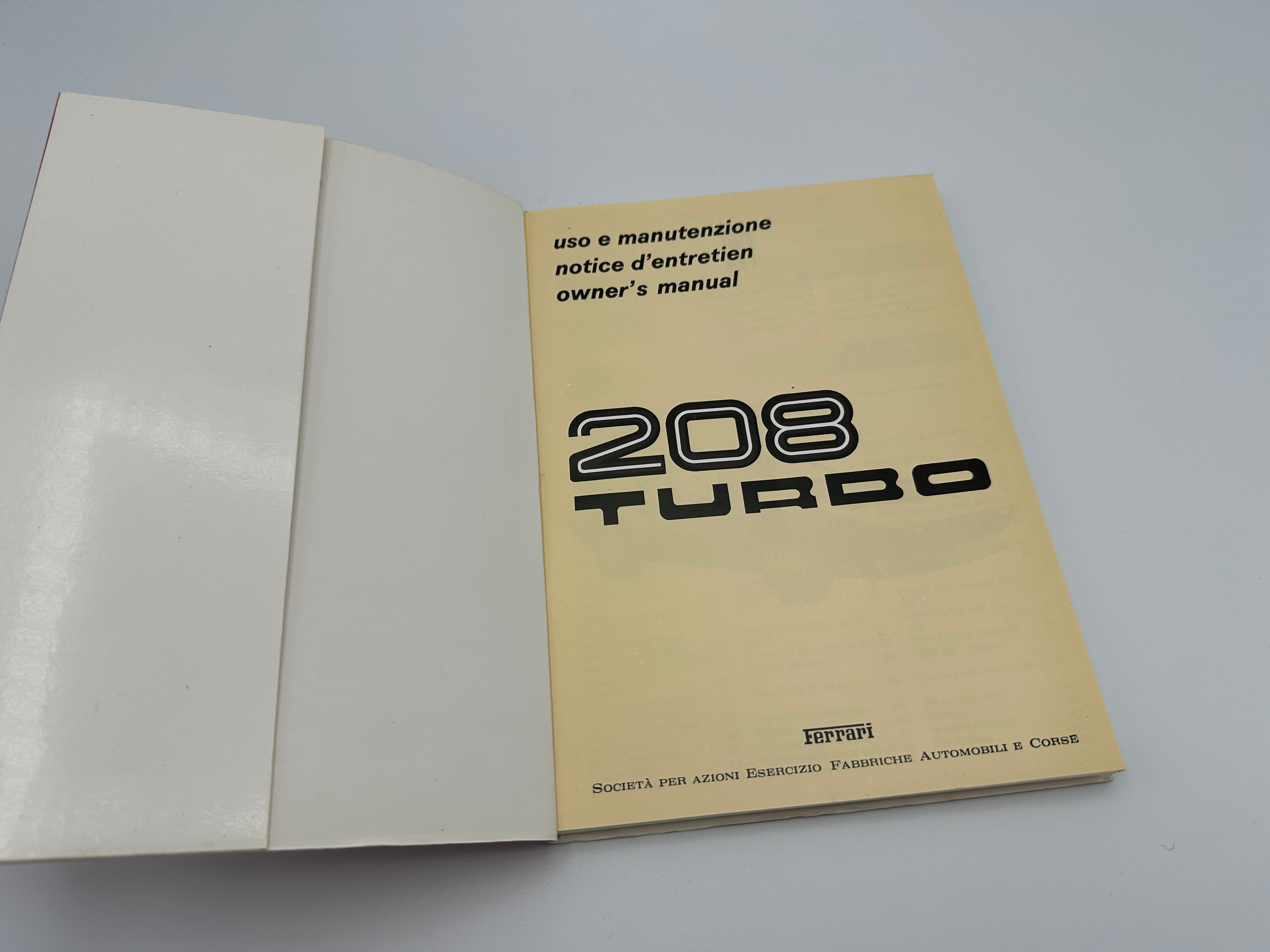 Ferrari 208 Turbo Owner’s Manual #239/82 - 1982