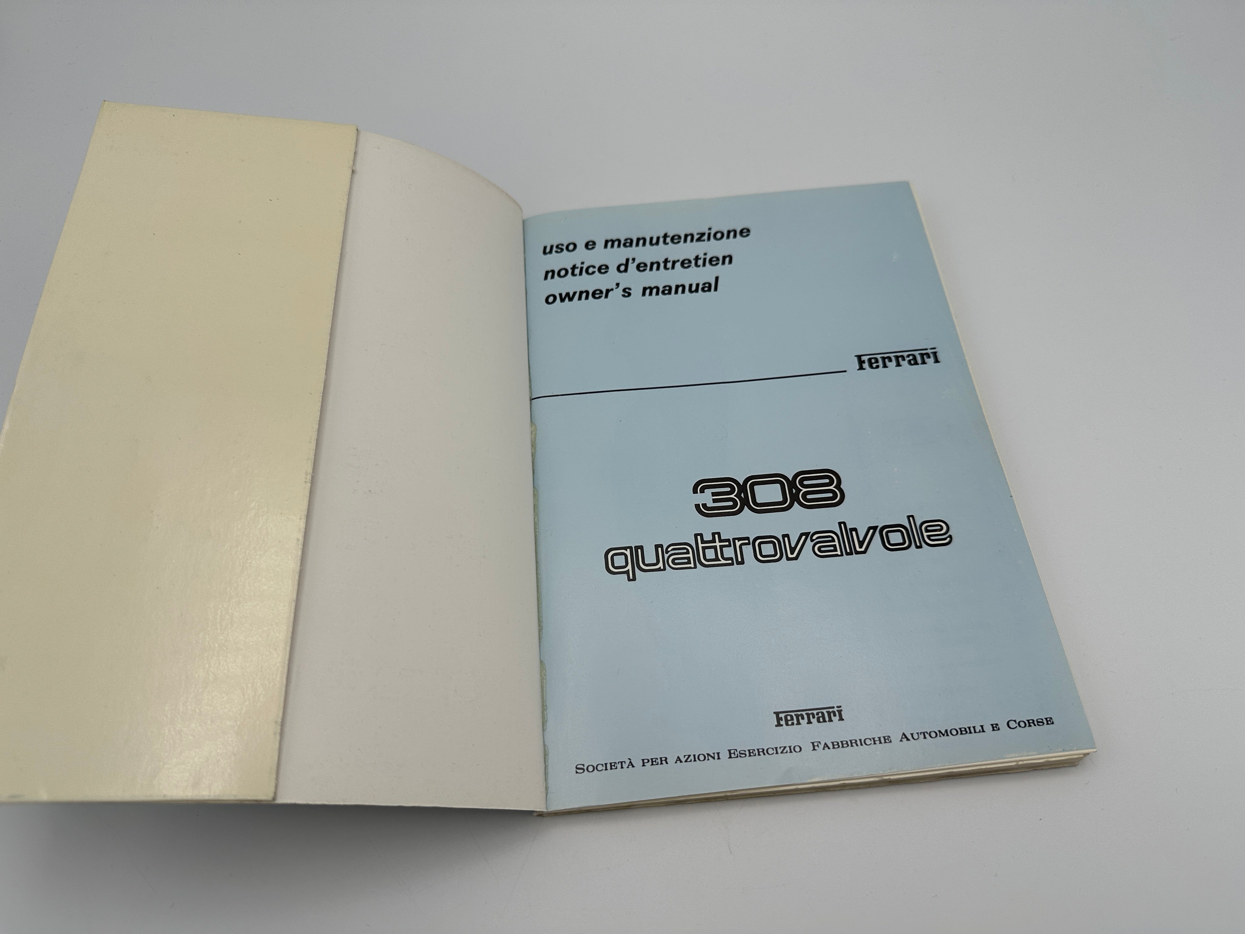 Ferrari 308 Quattrovalvole Owner’s Manual #248/82 - 1982