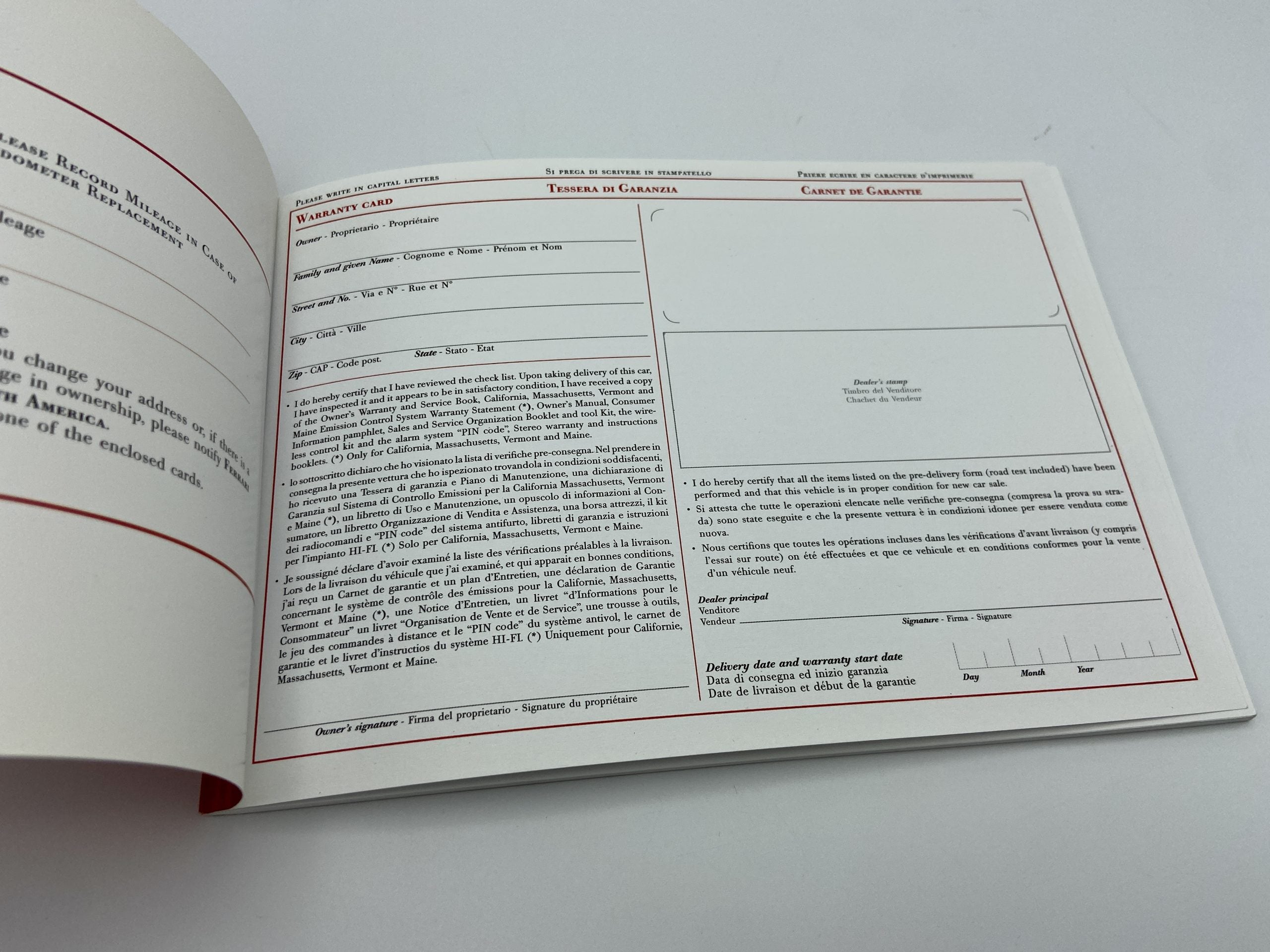 Ferrari F430 U.S.Version 2006 Models Warranty Card and Owner’s Service Book #2301/05