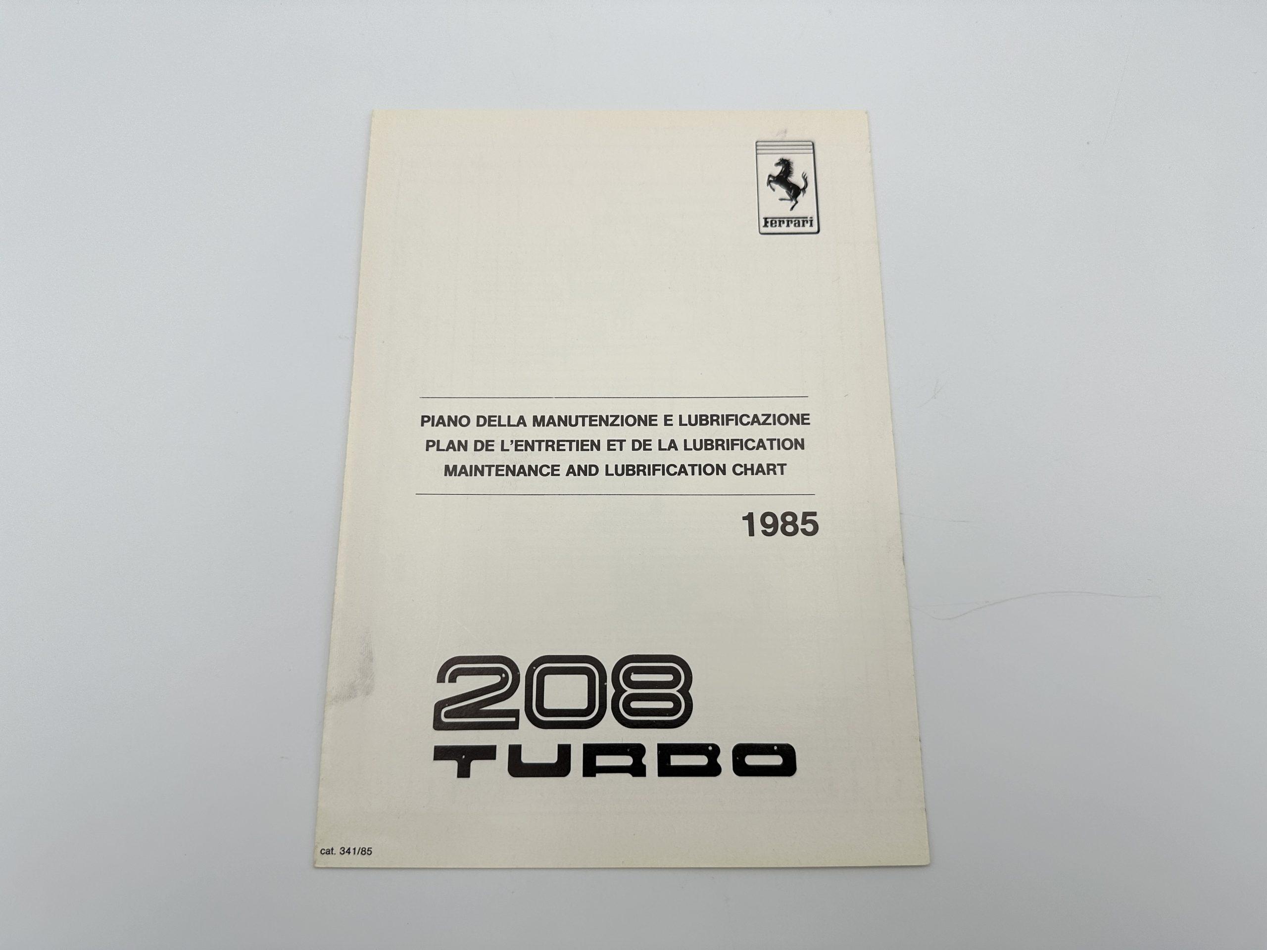 Ferrari 208 Turbo 1985 Maintenance & Lubrification Chart - #341/85