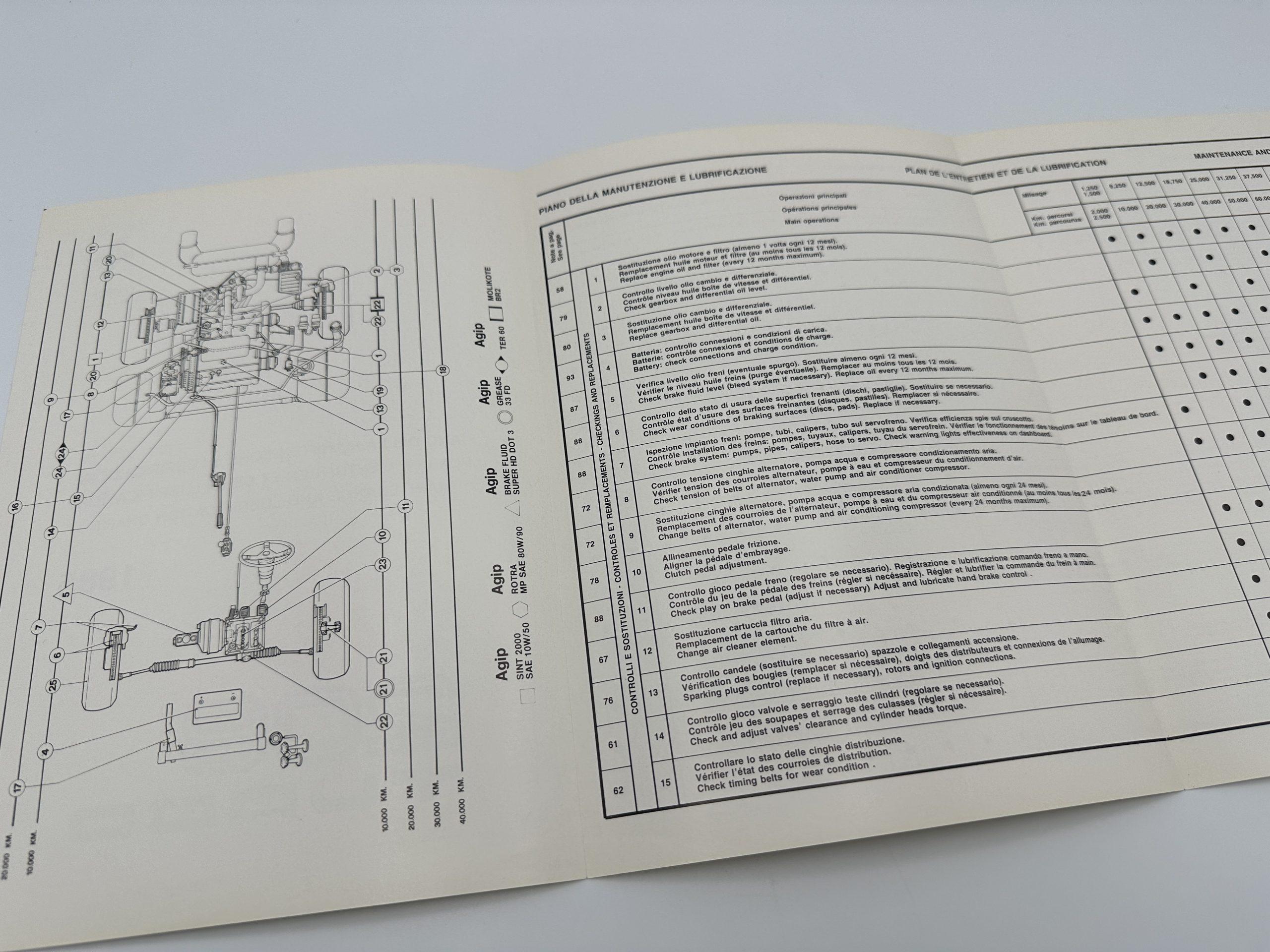 Ferrari 208 Turbo 1985 Maintenance & Lubrification Chart - #341/85