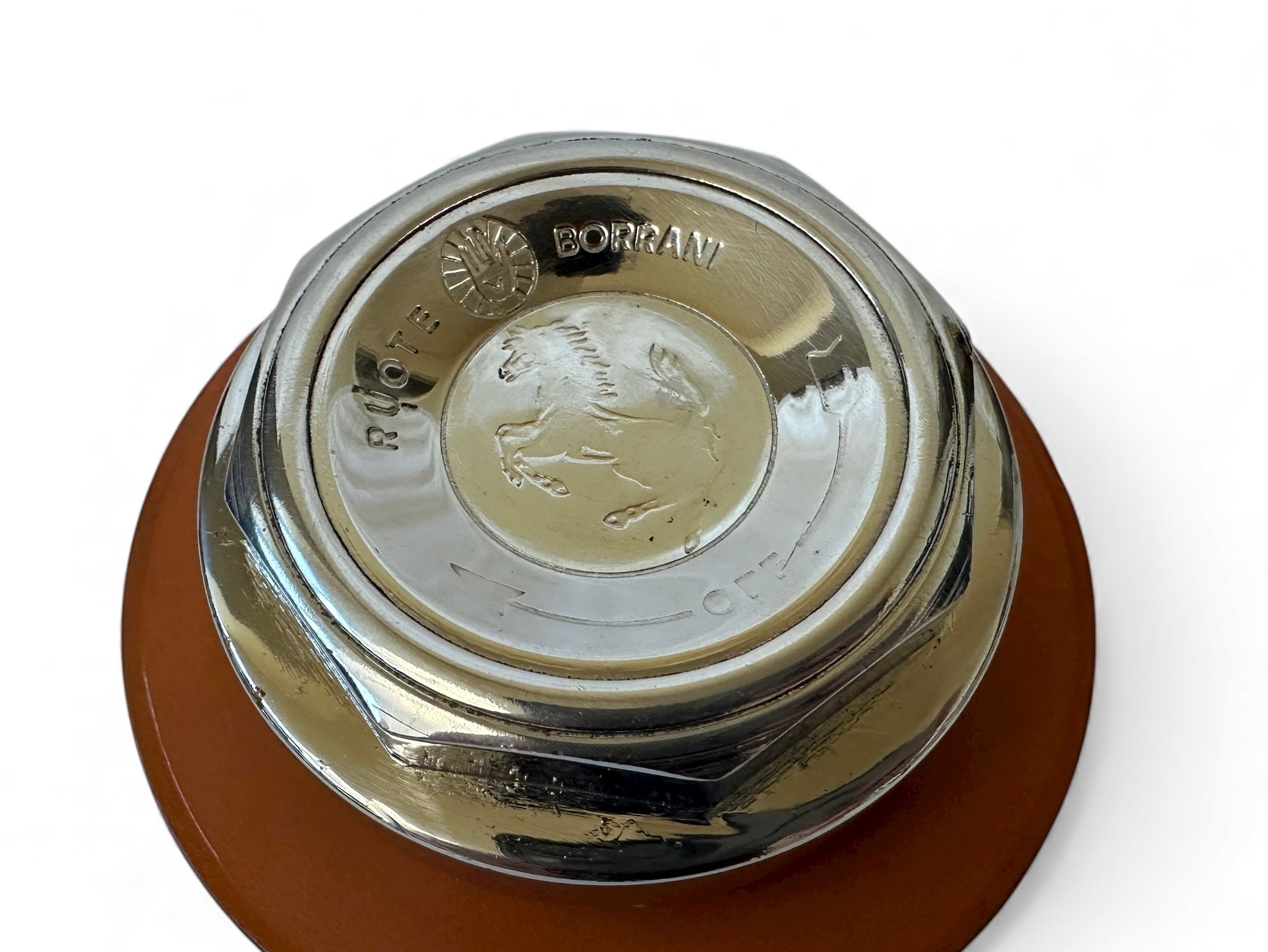 Ferrari Borrani Wheel Nut Knock Off On Schedoni Leather Base - Paperweight - Official Accessory