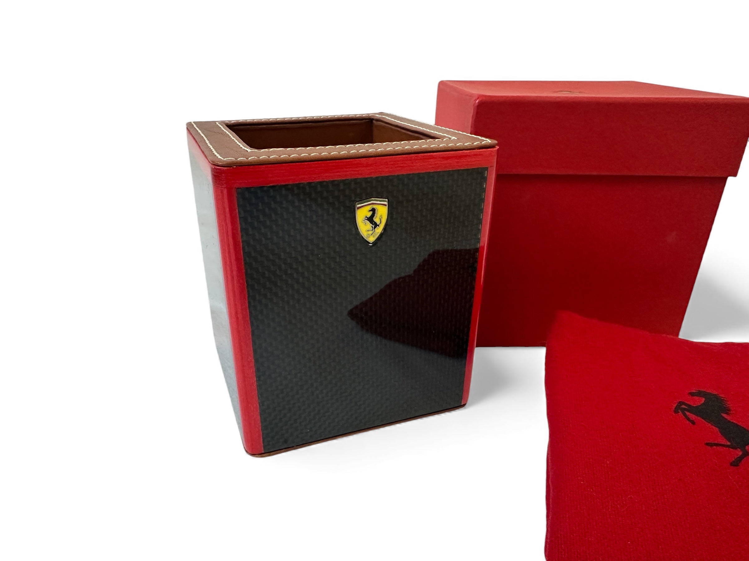 Ferrari Carbon Fiber Pen Holder With Leather Finishing - Official Accessory
