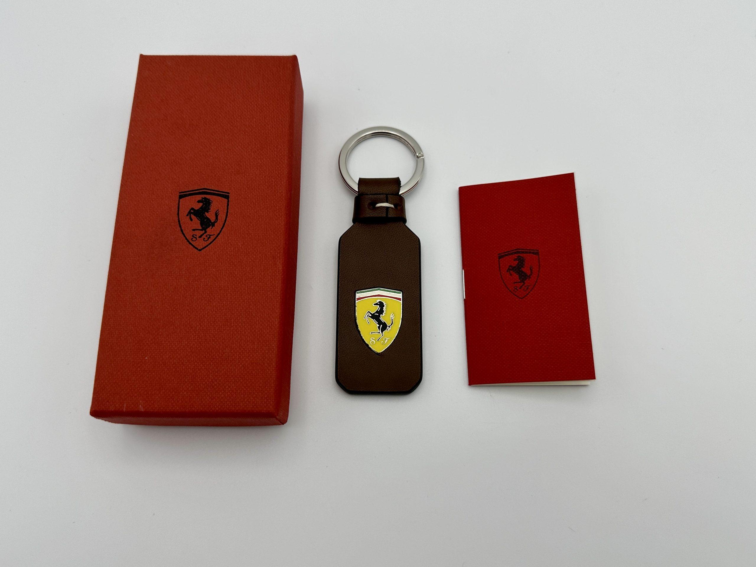 Ferrari Brown Leather Keychain, Keyfob with Prancing Horse Shield – Official Accessory